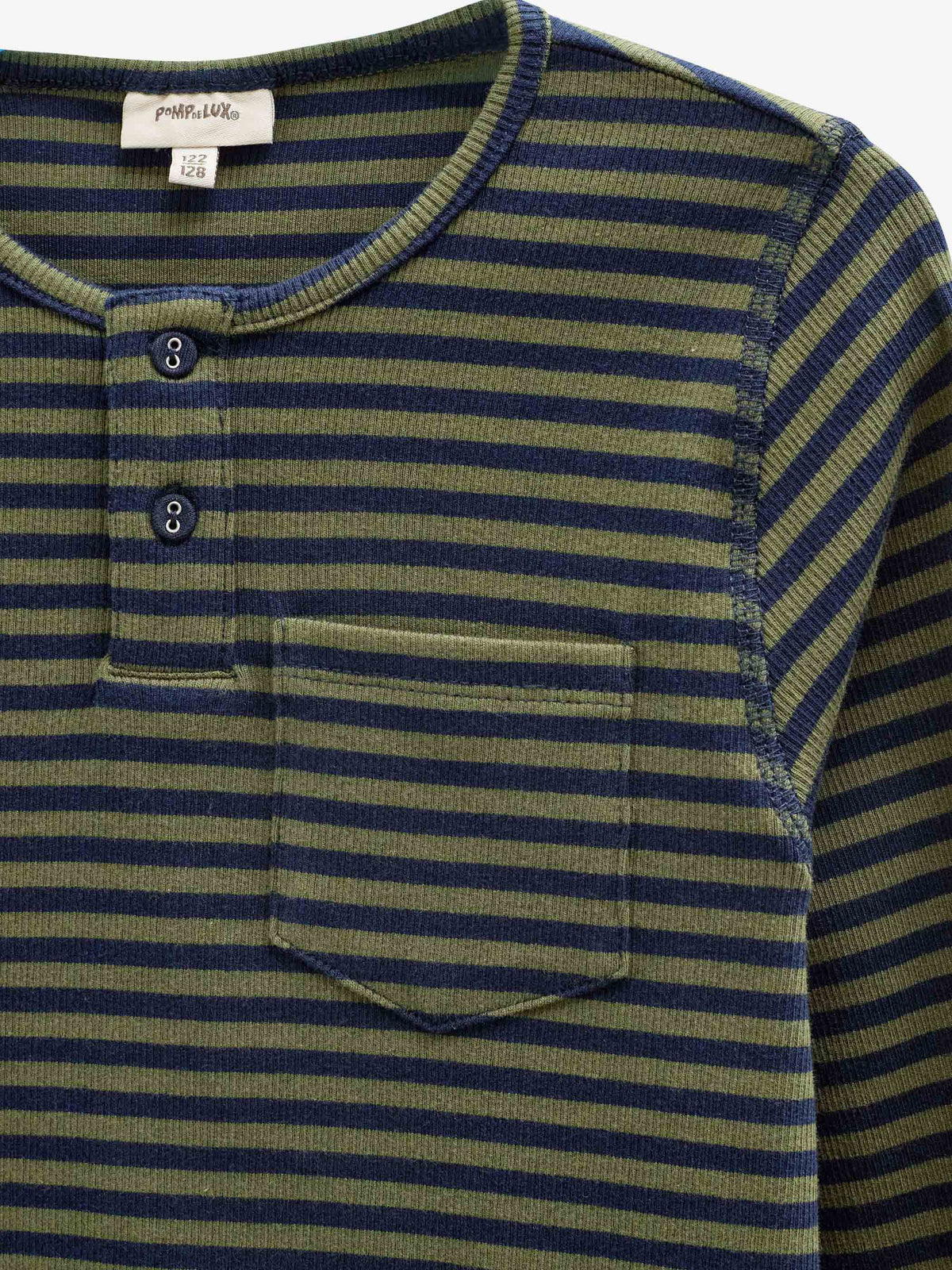 Ribbed Long-Sleeve Henley T-Shirt - Tween - Moss Green/Navy Stripe | 101596 Conrad