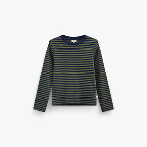 Ribbed Long-Sleeve T-Shirt - Kids - Moss Green/Navy Stripe | 101601 Conrad