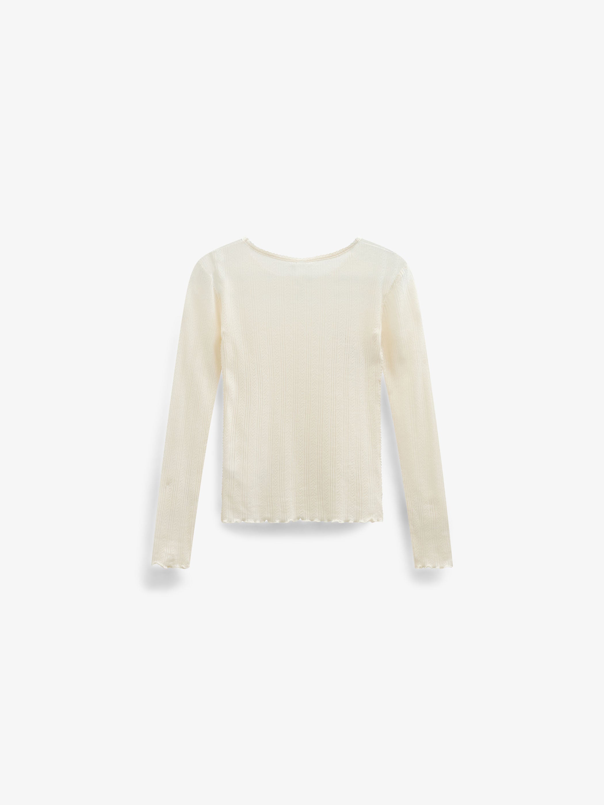 Long-Sleeve Cotton-Modal Pointelle T-Shirt - Kids - Offwhite | 101608 Ruby
