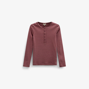 Striped Rib Long-Sleeve T-Shirt - Kids - Dusty Rose/Bordeaux | 101616 Gloria
