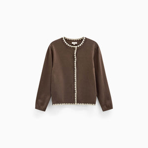 Contrast Stitch Cardigan - Tween - Brown/Offwhite | 101633 Lia