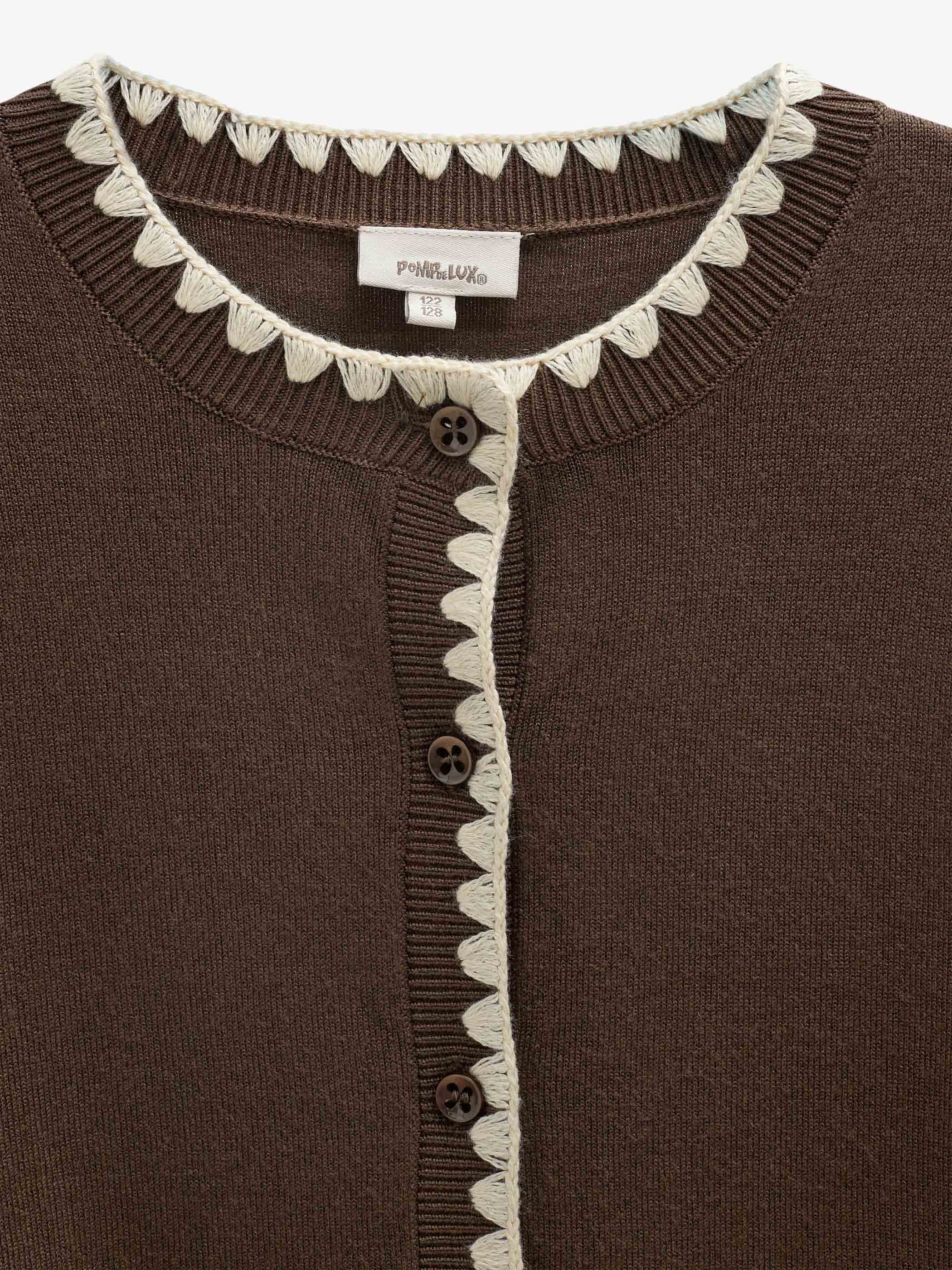Contrast Stitch Cardigan - Tween - Brown/Offwhite | 101633 Lia