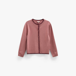 Contrast Stitch Cardigan - Tween - Dusty Rose/Bordeaux | 101635 Lia
