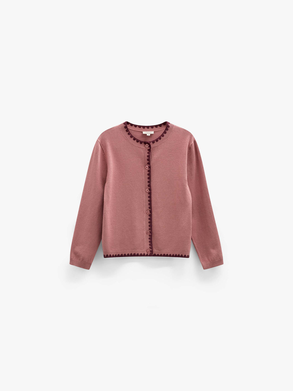 Contrast Stitch Cardigan - Kids - Dusty Rose/Bordeaux | 101634 Lia
