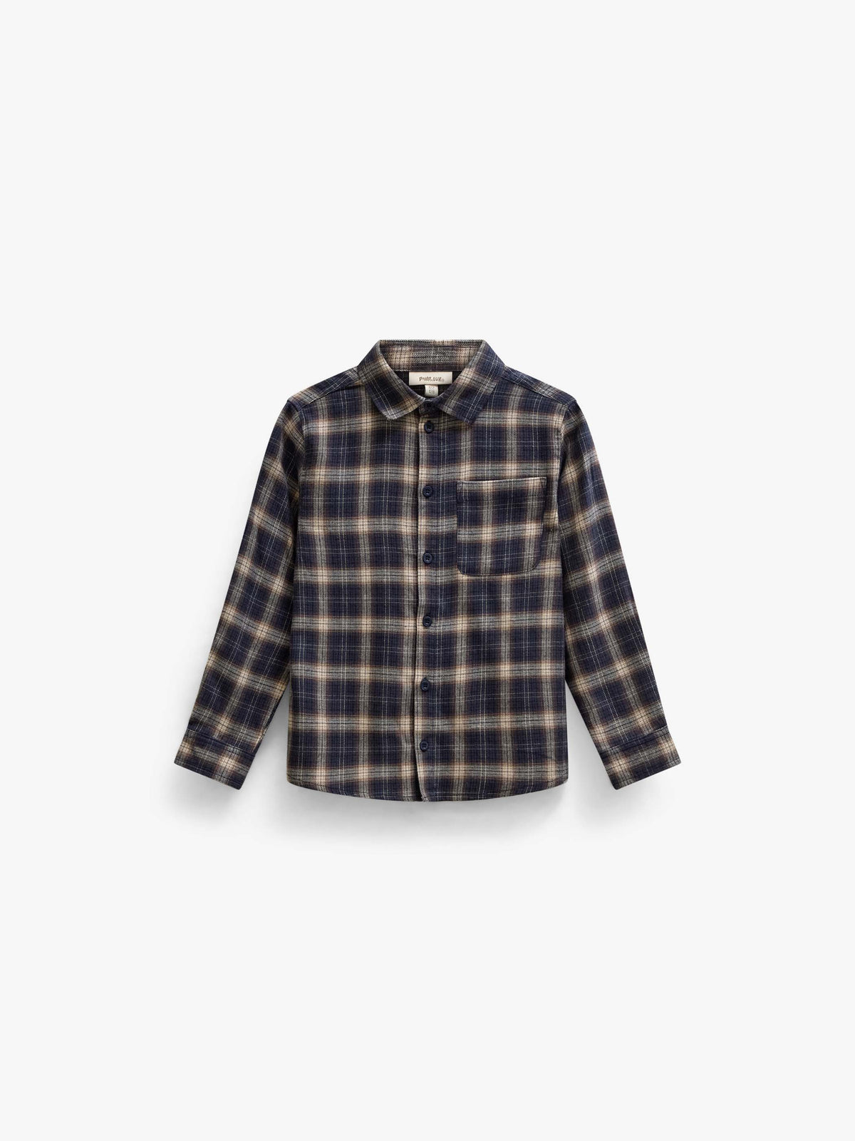 Checked Flannel Shirt - Kids - Navy/Beige | 101649 Edwin