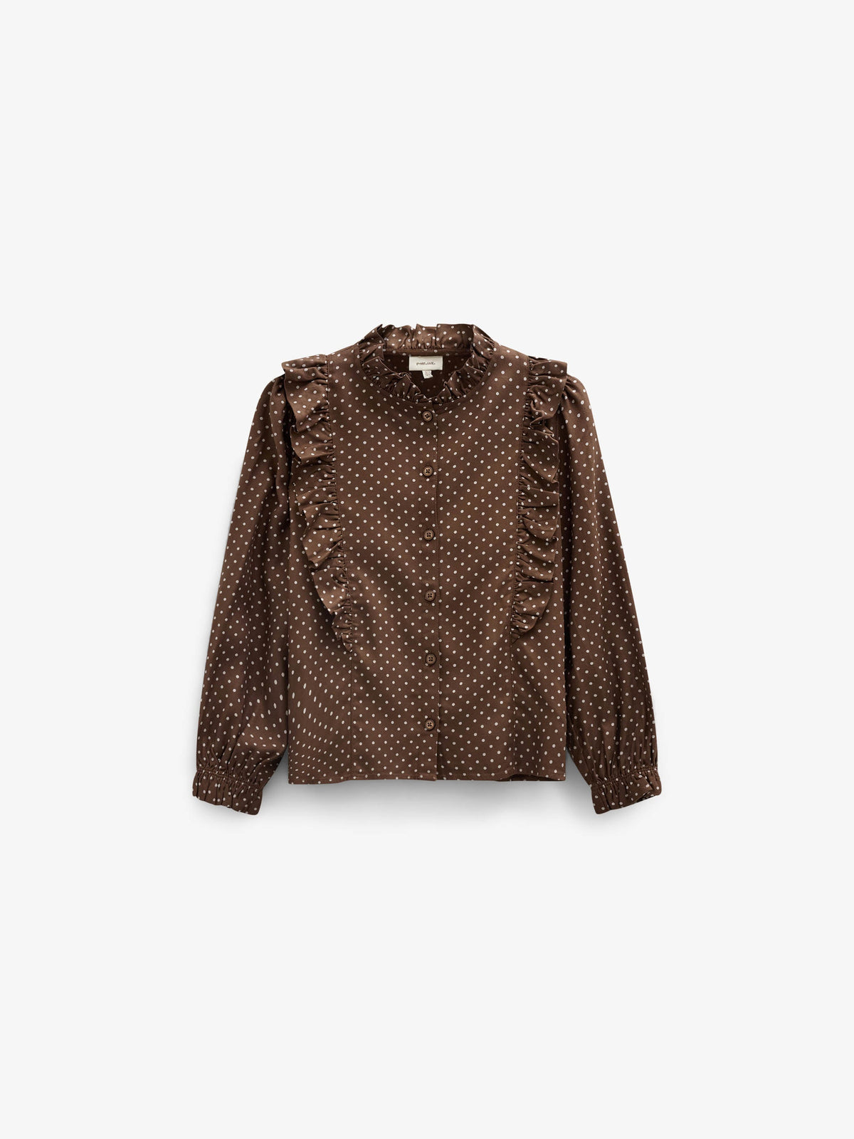 Dotted Viscose Frill Blouse - Tween - Brown/Offwhite | 101662 Feline