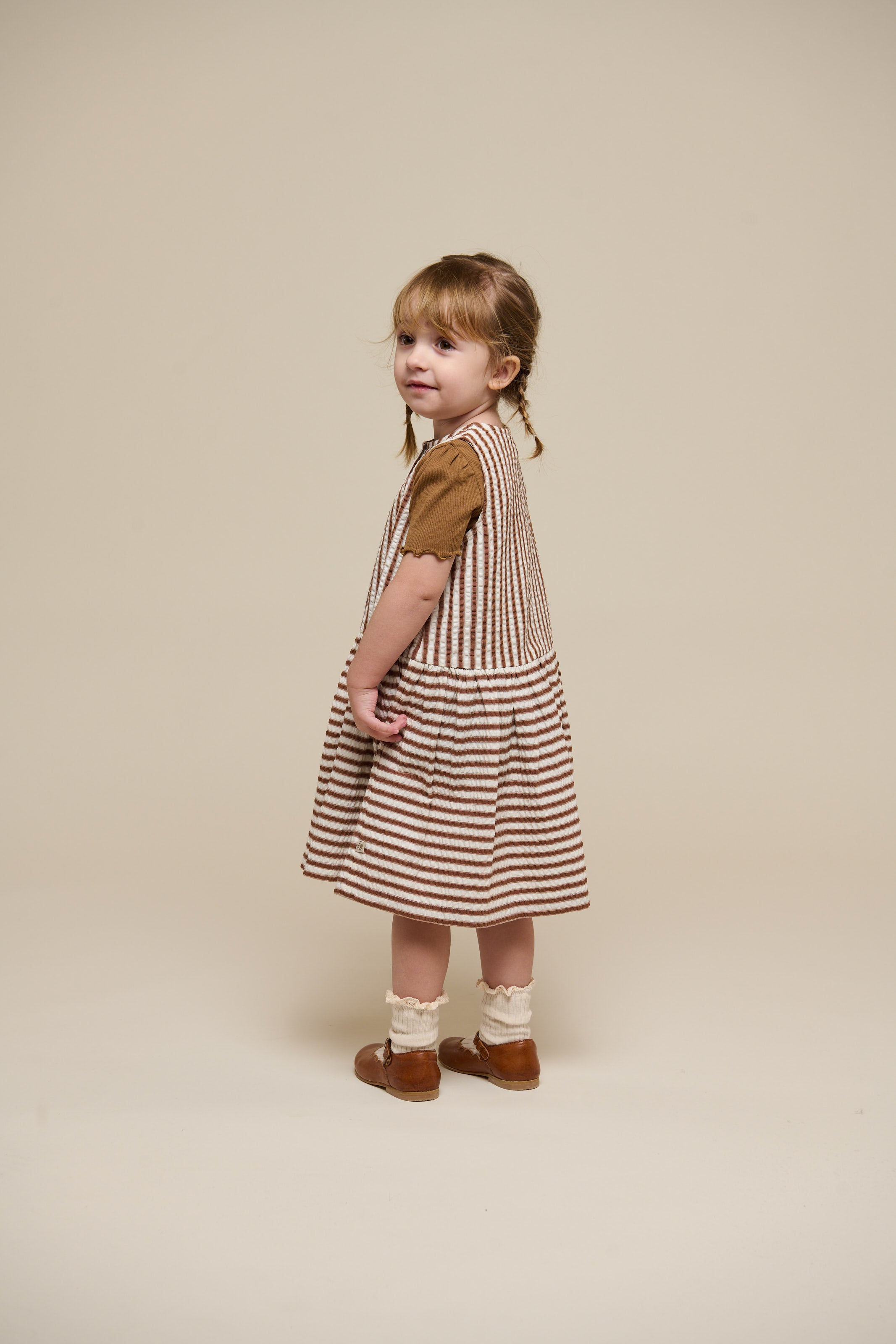 Striped Seersucker Dress - Kids - Brown | 101195 Nadia