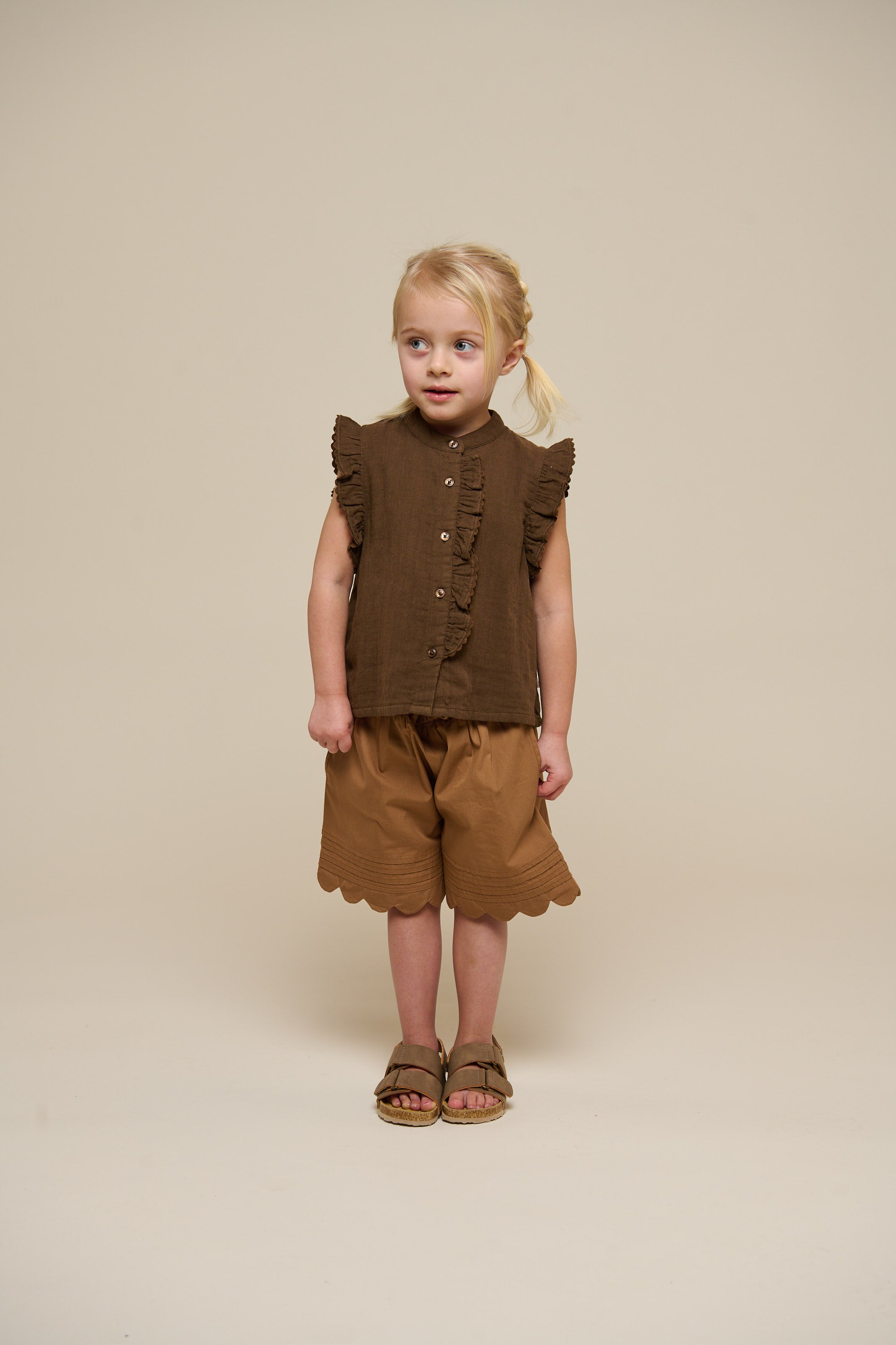 Poplin Shorts with Scallop Edge - Kids - Coconut | 101044 Joy