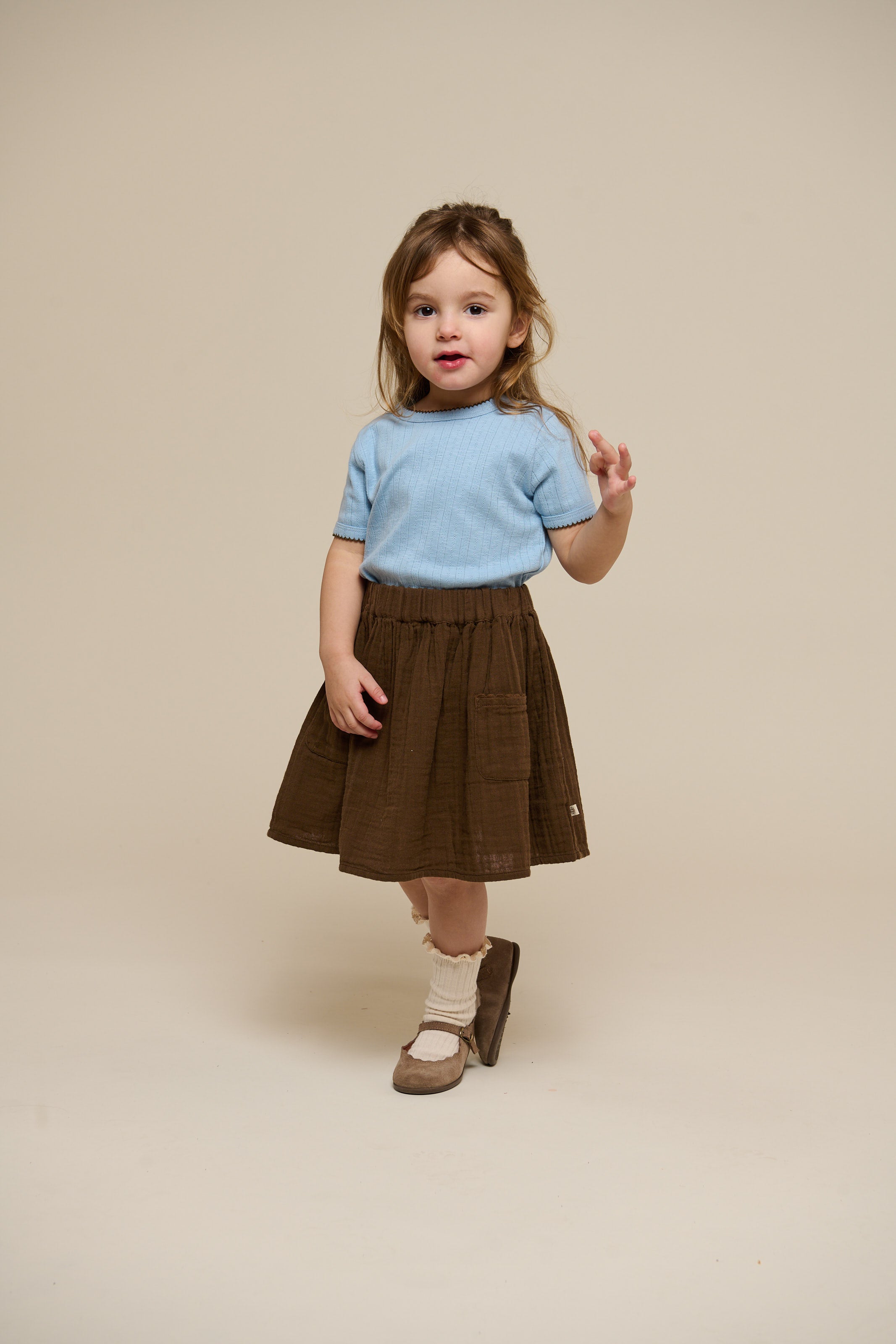 Pointelle t-shirt with contrast picot - Kids - Powder Blue | 101285 Drew