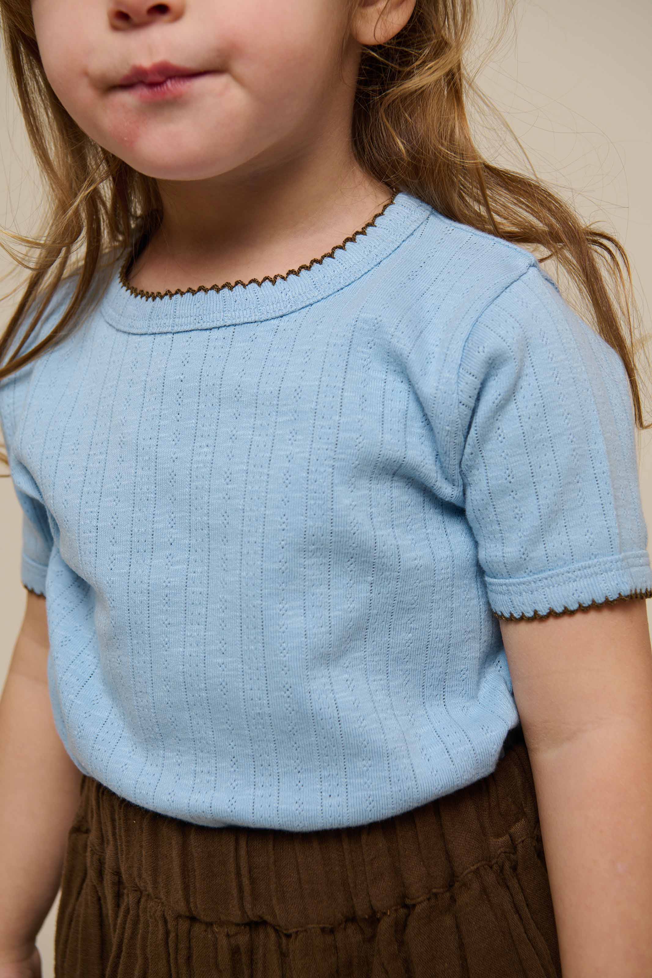 Pointelle t-shirt with contrast picot - Kids - Powder Blue | 101285 Drew