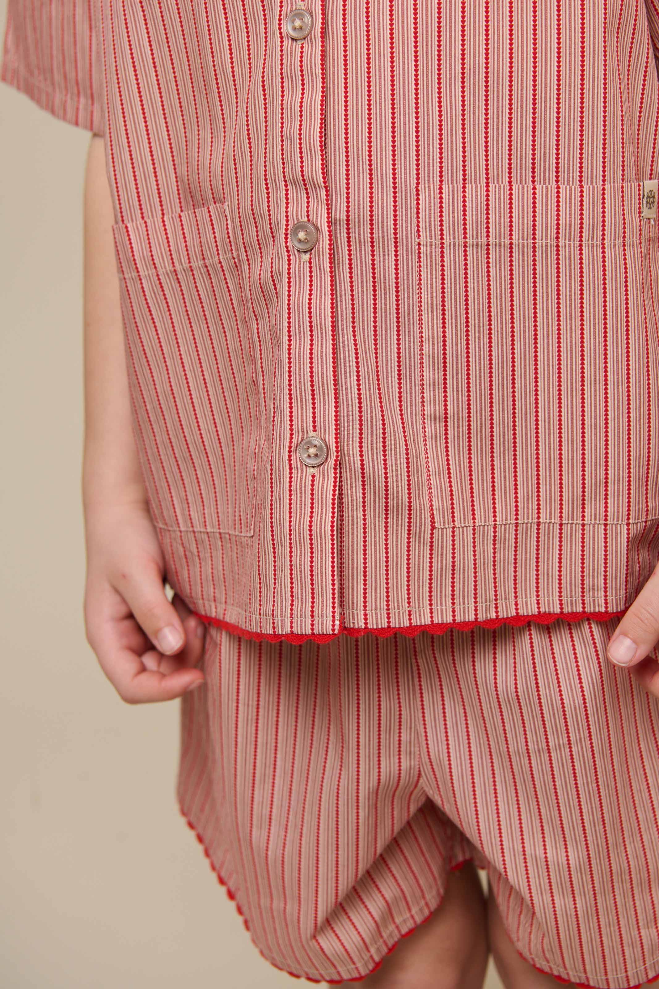 Striped Poplin Shirt and Shorts Set - Tween - Old Rose/Cherry Red | 100947 Olivia