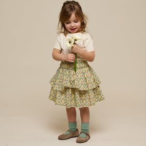 Flower Printed Poplin Frill Skirt - Kids - Green | 100954 Poppy
