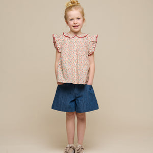 Flower Printed Poplin Frill Top - Tween - Rose | 100949 Poppy
