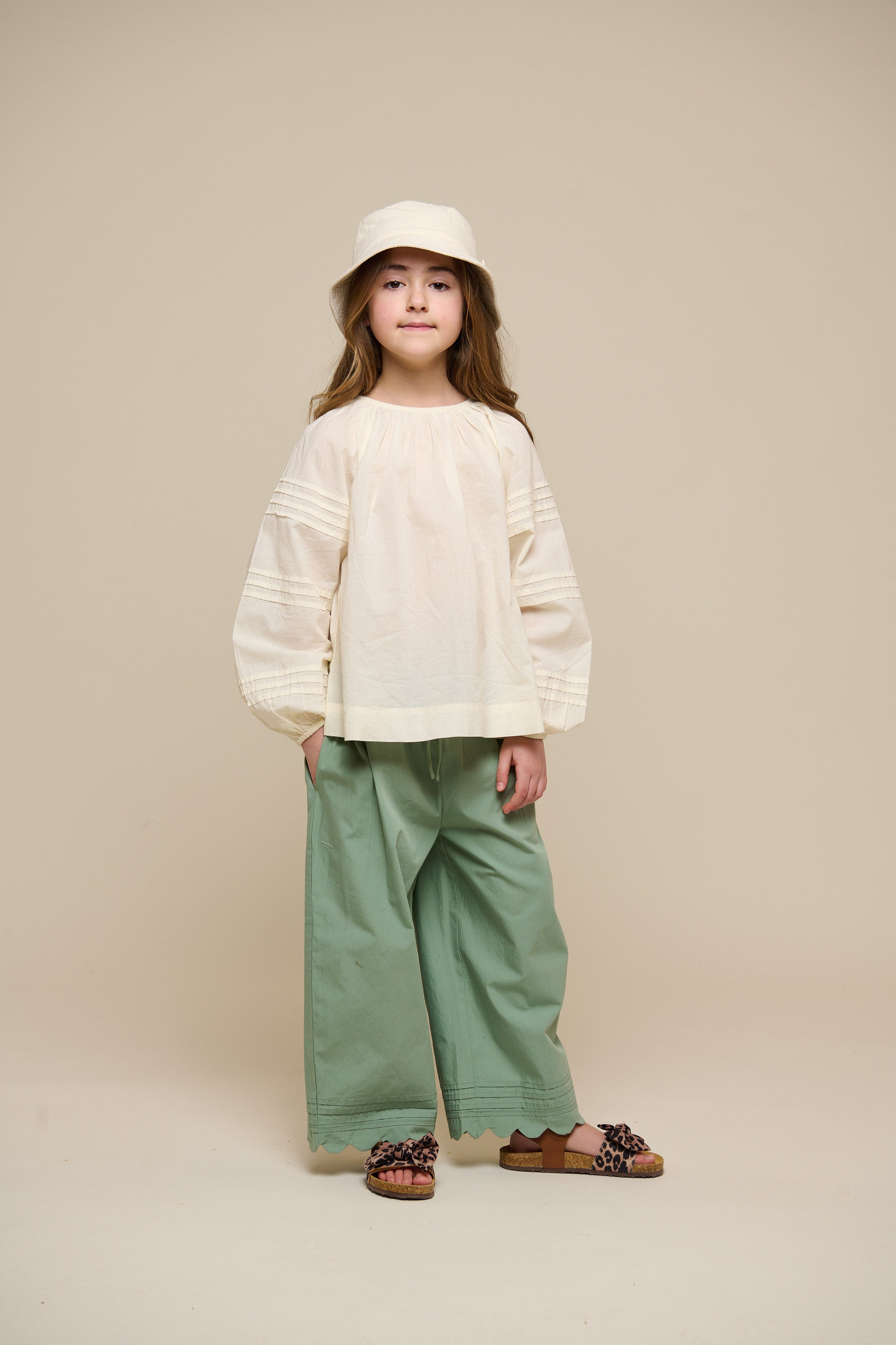 Poplin Trouser with Scallop Edge - Tween - Dusty Green | 101080 Joy