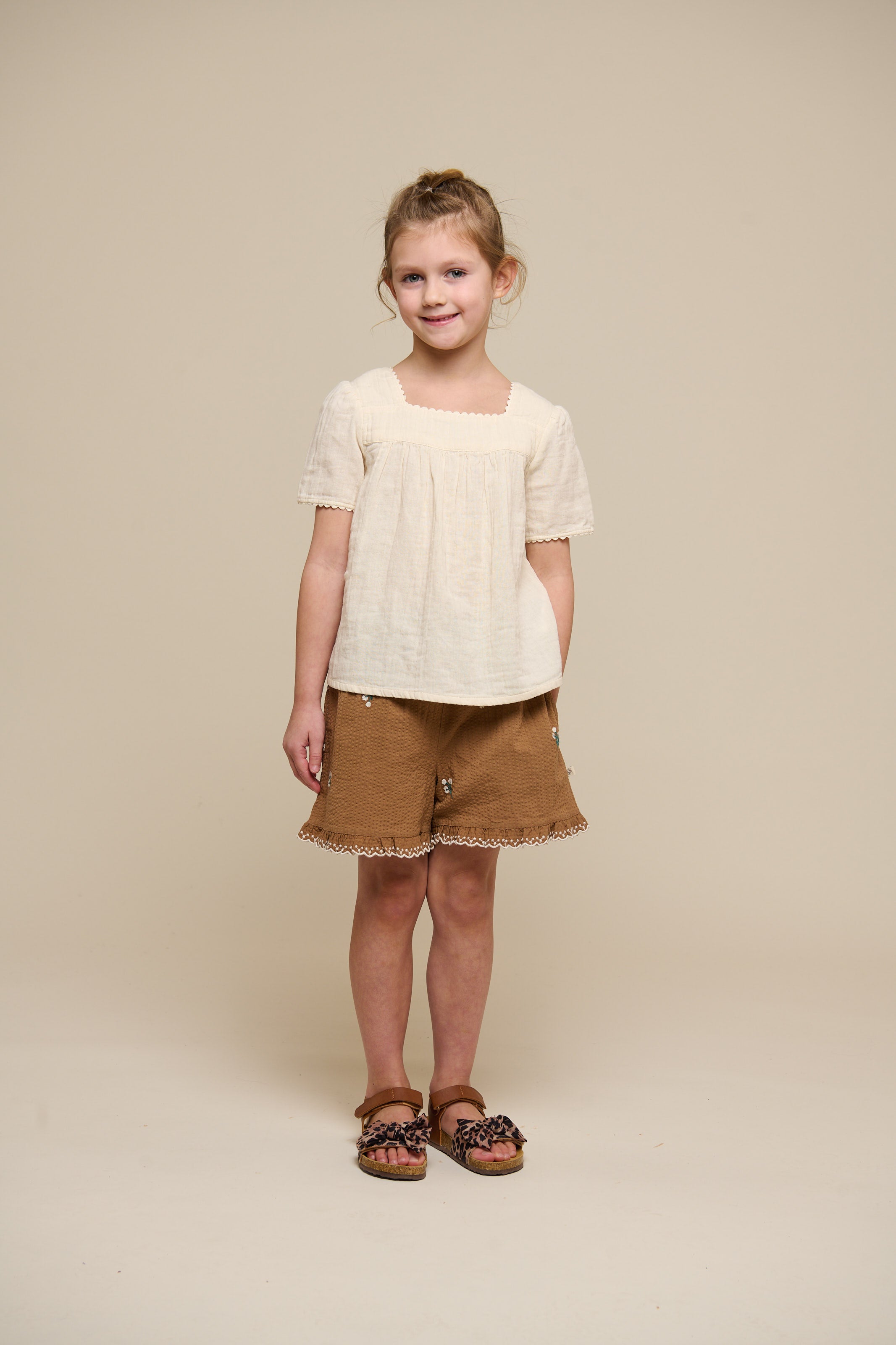 Embroidered Seersucker Shorts - Tween - Coconut | 100987 Nora