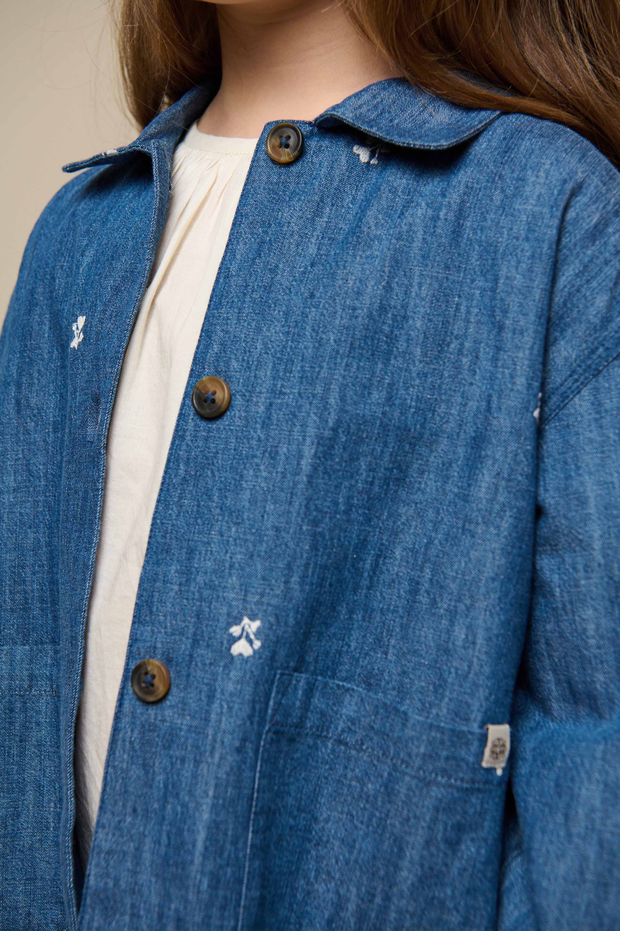 Embroidered Light Denim Shirt Jacket - Tween - Blue Denim | 101082 Isabella