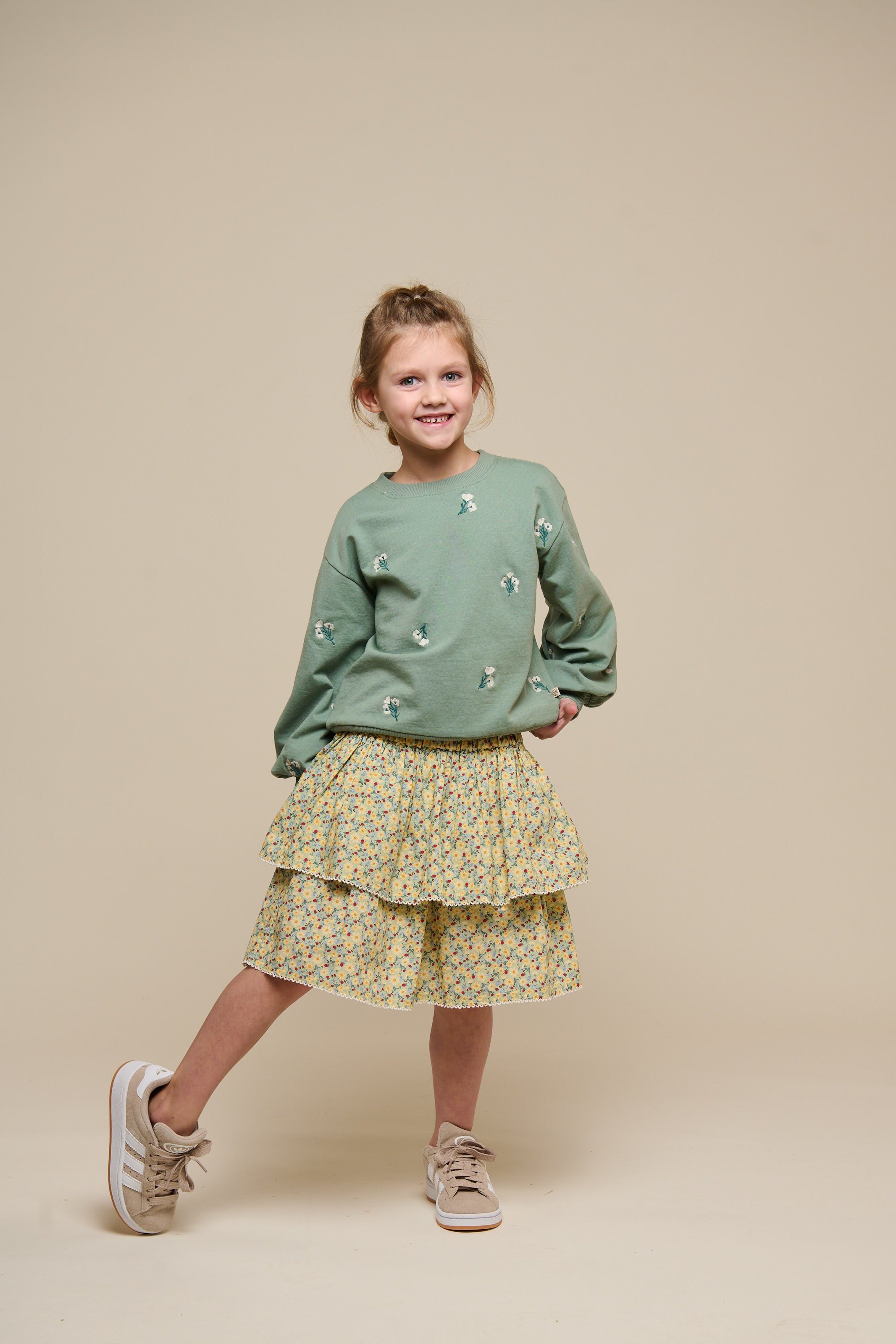 Embroidered Crewneck Sweatshirt - Tween - Dusty Green | 101212 Kimber