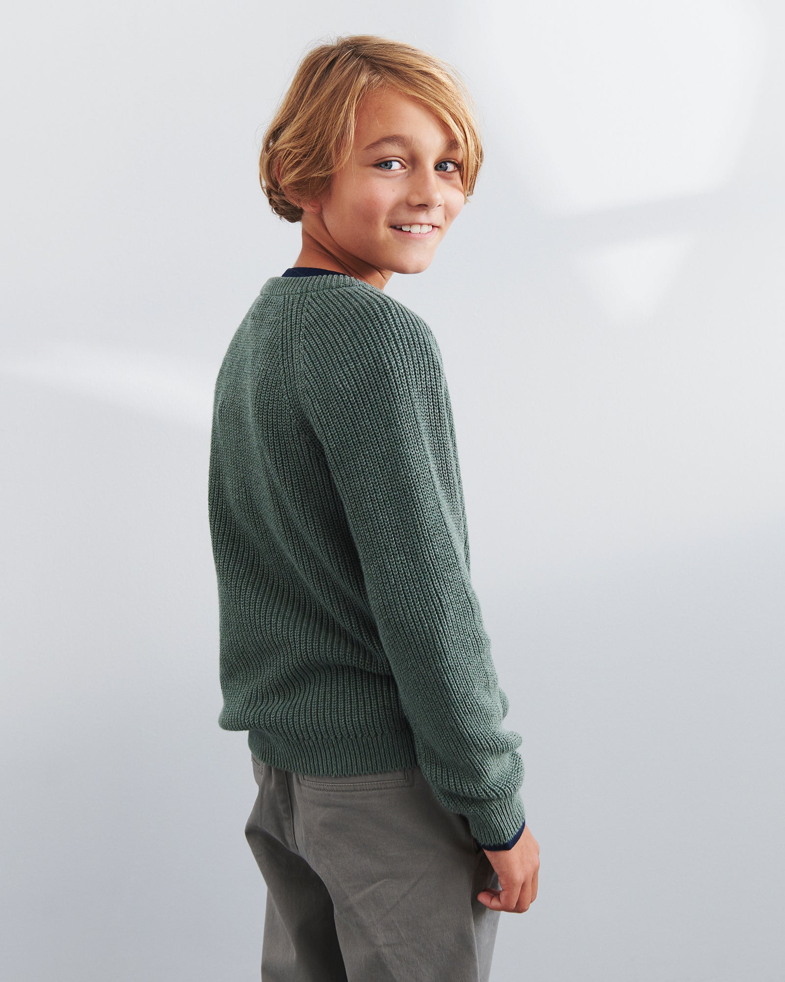 Cotton Knit Sweater - Tween - Green Melange
