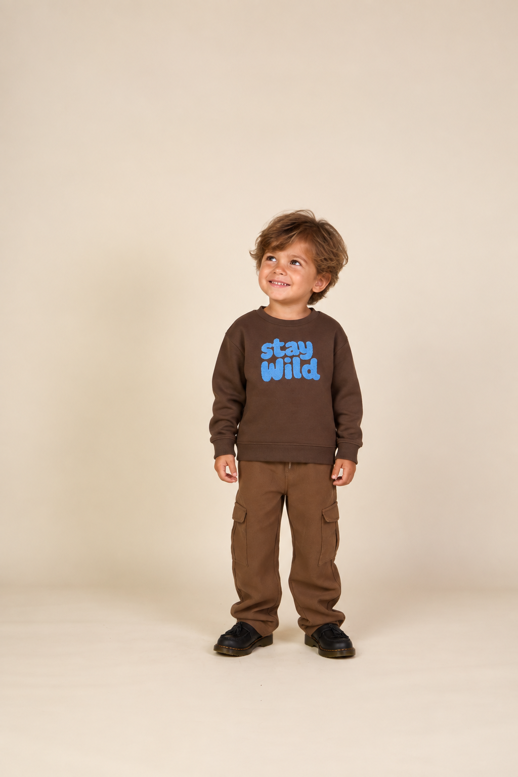 Front Print Crew Neck Sweatshirt - Kids - Dark Brown | 101622 Joel