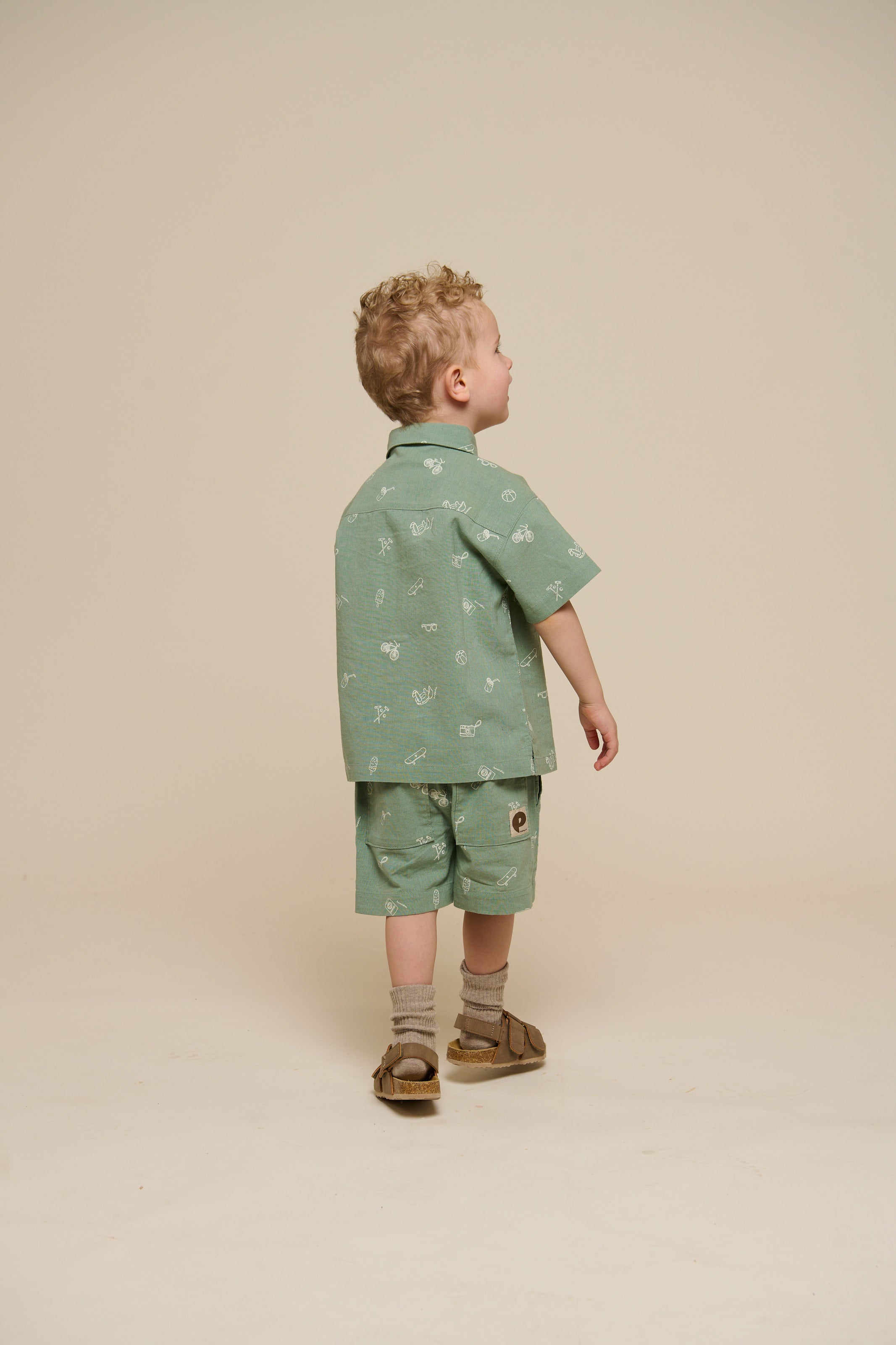 Printed Linen Mix Shirt - Kids - Dusty Green | 101165 William