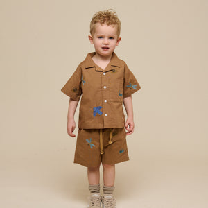 Embroidered Short Sleeve Cotton Shirt - Kids - Coconut | 101062 Erik