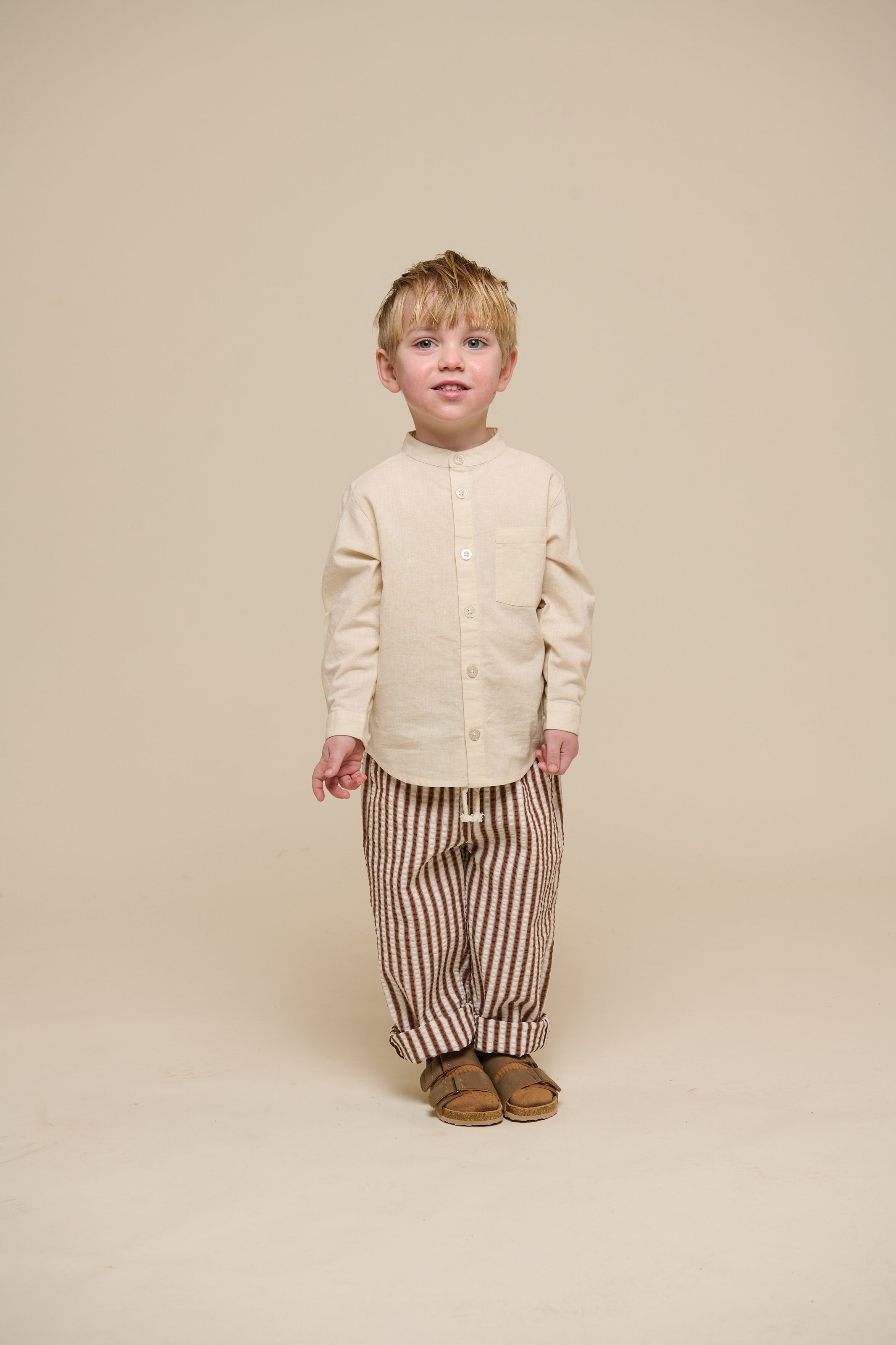 Striped Seersucker Trousers - Kids - Brown | 101189 Frank