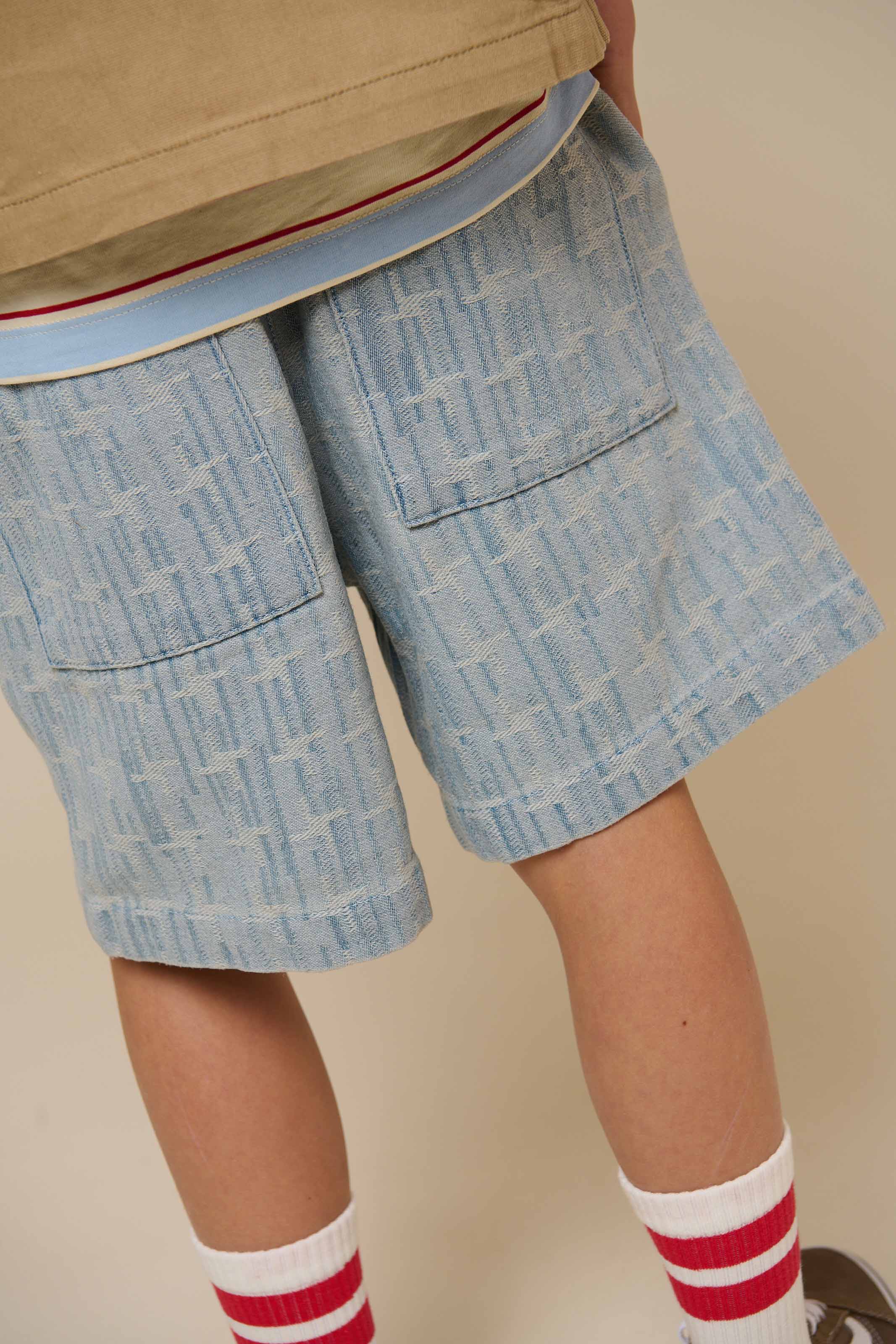 Baggy Jacquard Denim Shorts - Tween - Blue Denim | 101092 Kyle