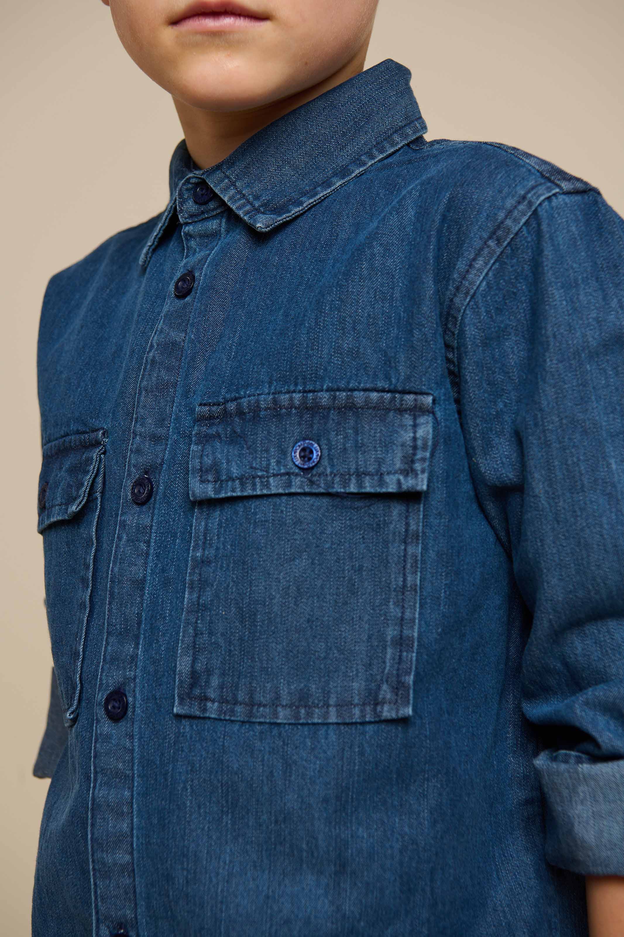 Denim Shirt - Kids - Dark Blue Denim | 100176 Delhi