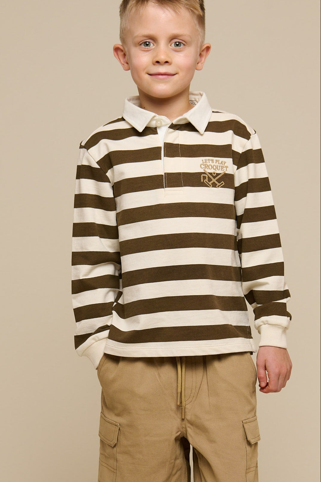 Striped Polo Sweatshirt - Tween - Dark Brown/Offwhite | 101398 Marco