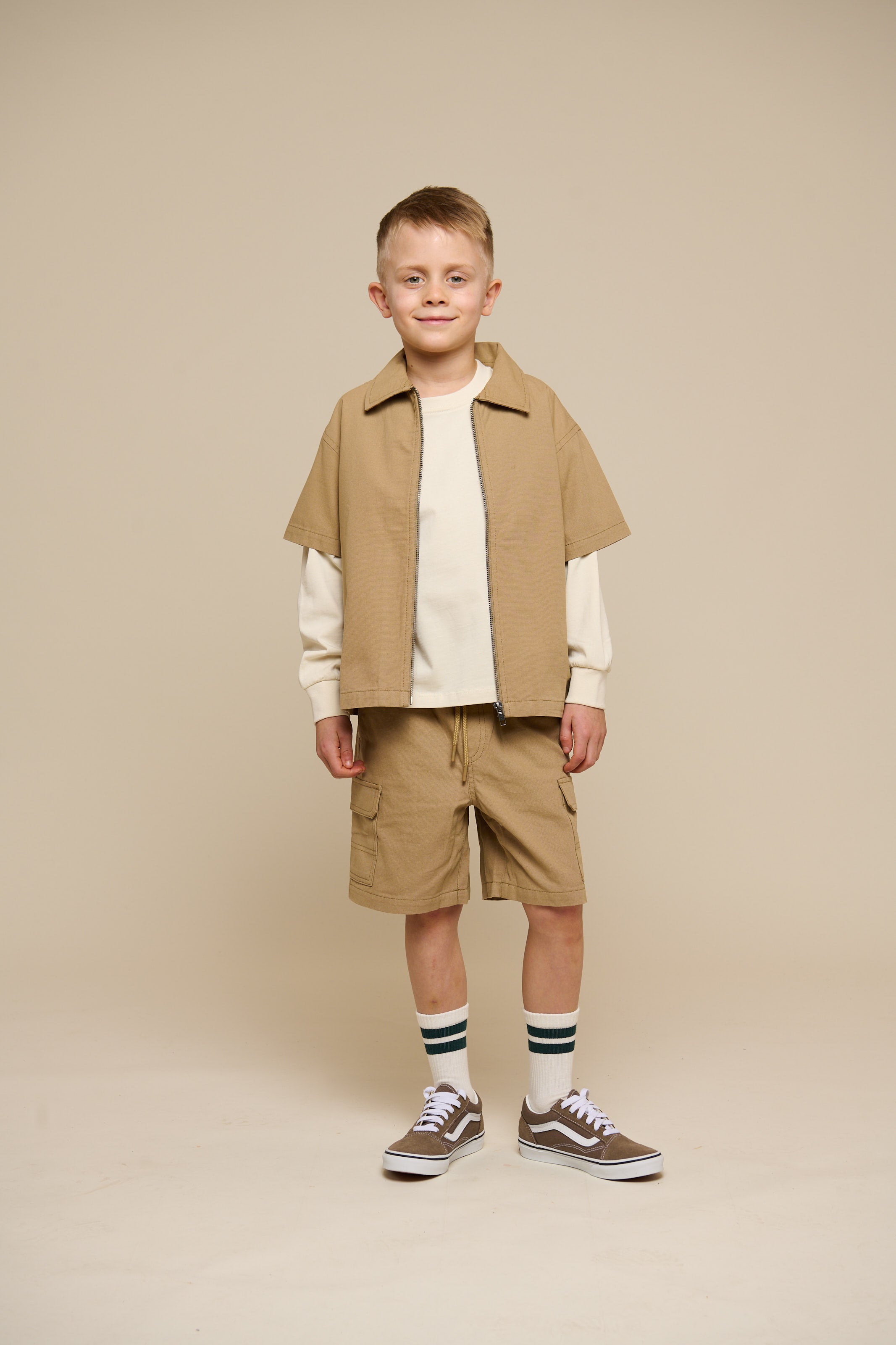 Canvas Shirt Jacket with Zipper - Tween - Khaki | 101125 Isack