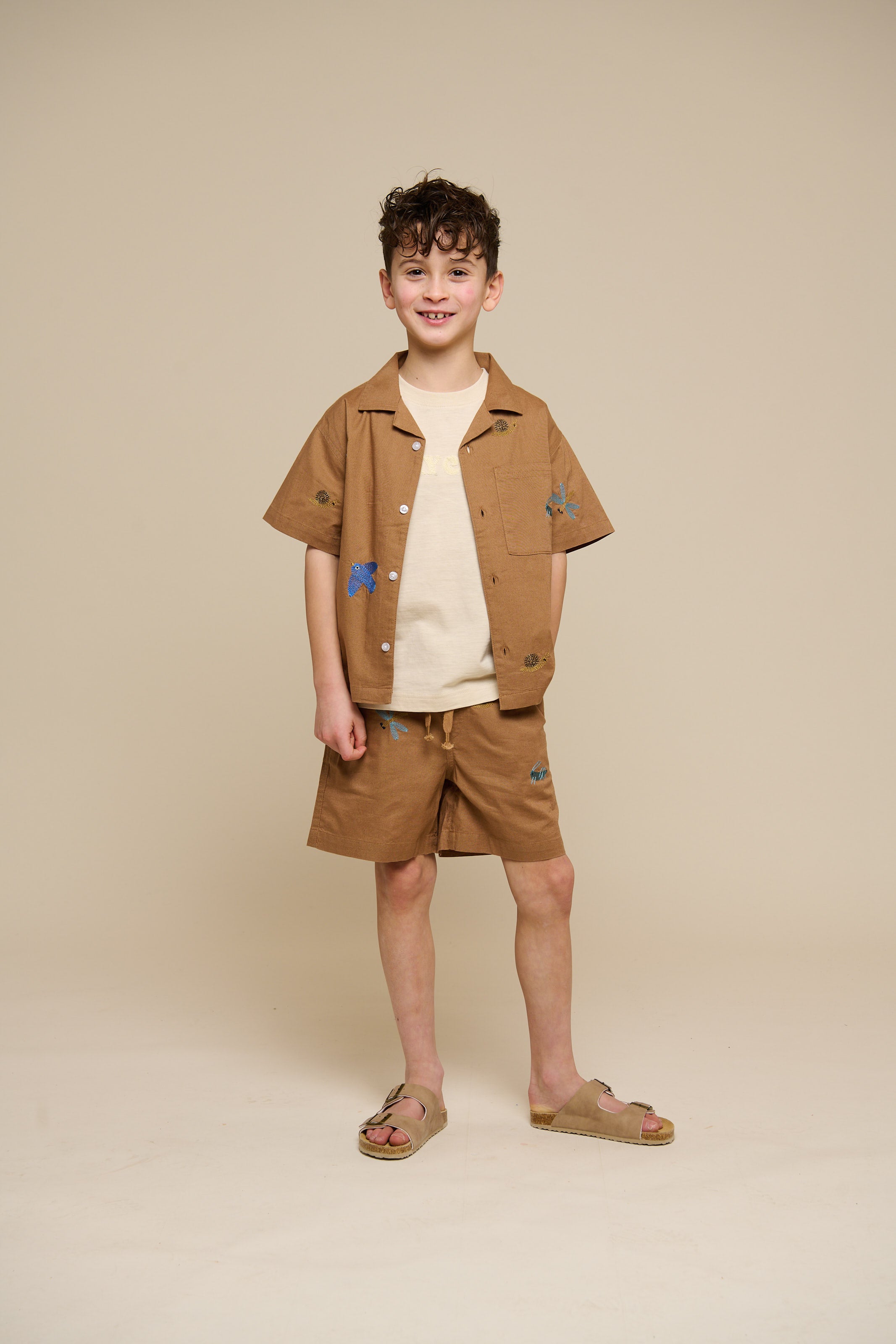 Embroidered Short Sleeve Cotton Shirt - Tween - Coconut | 101097 Erik