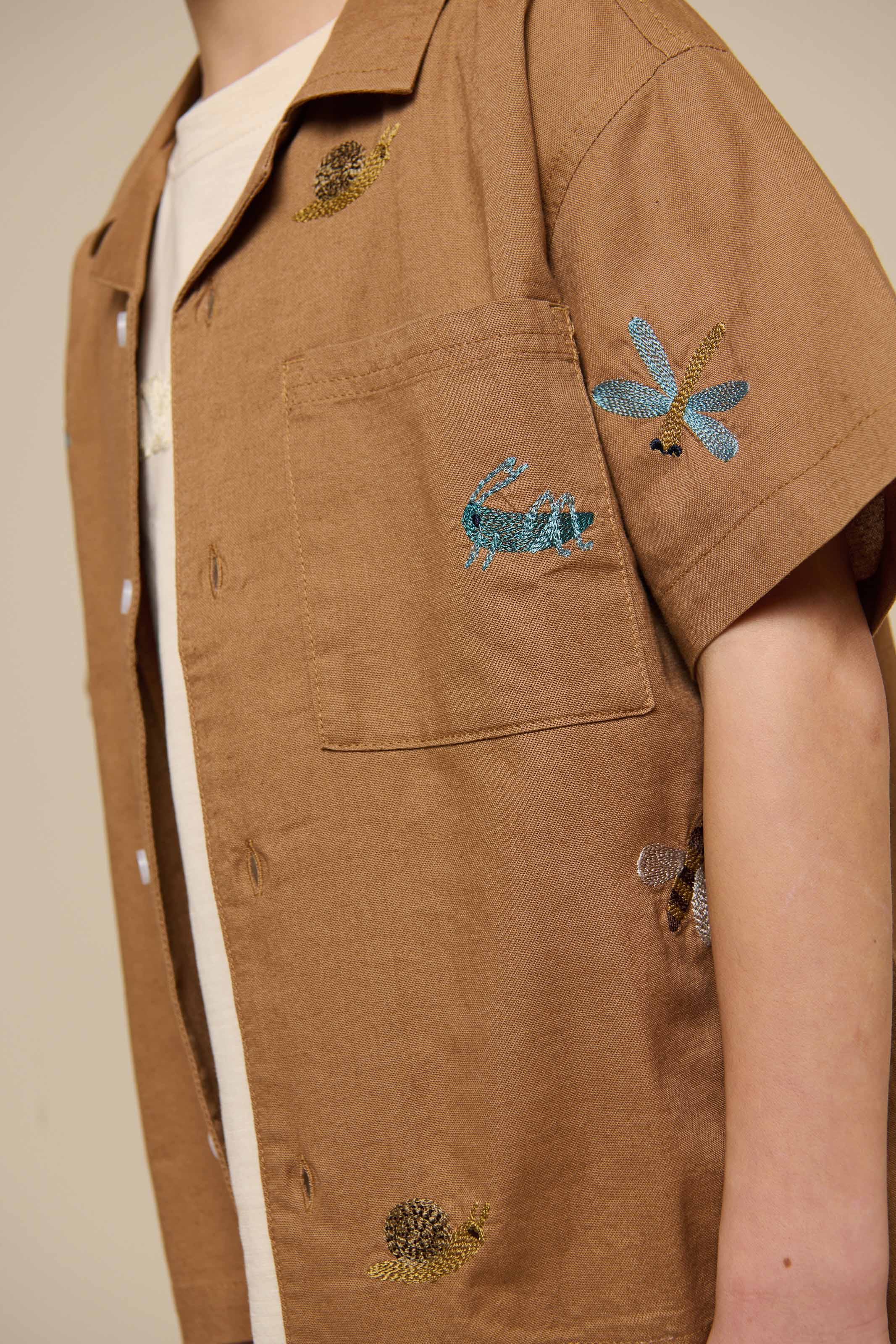 Embroidered Short Sleeve Cotton Shirt - Tween - Coconut | 101097 Erik