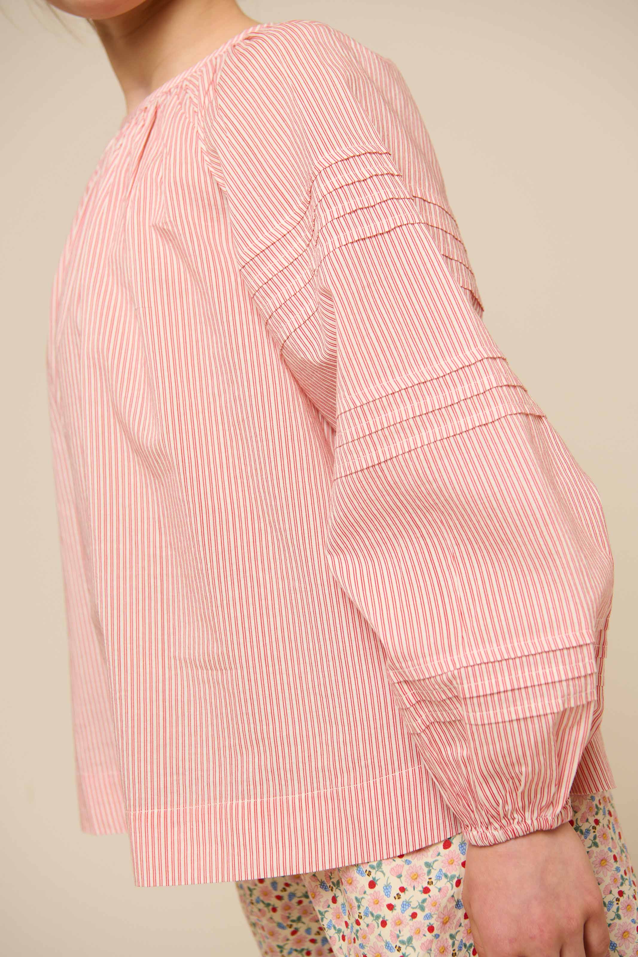 Long Sleeve Striped Blouse - Tween - Offwhite/Cherry Red | 100991 Willa