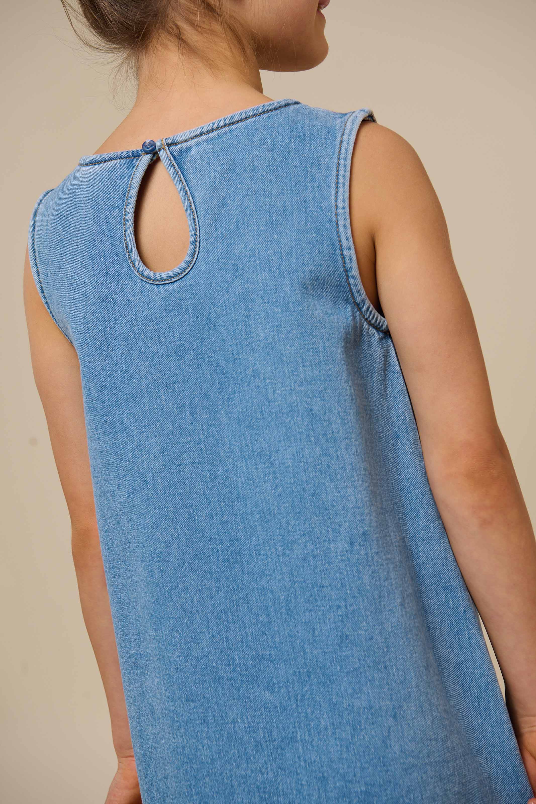 Embroidered Denim Mini Dress - Tween - Light Blue Denim | 101019 Vera