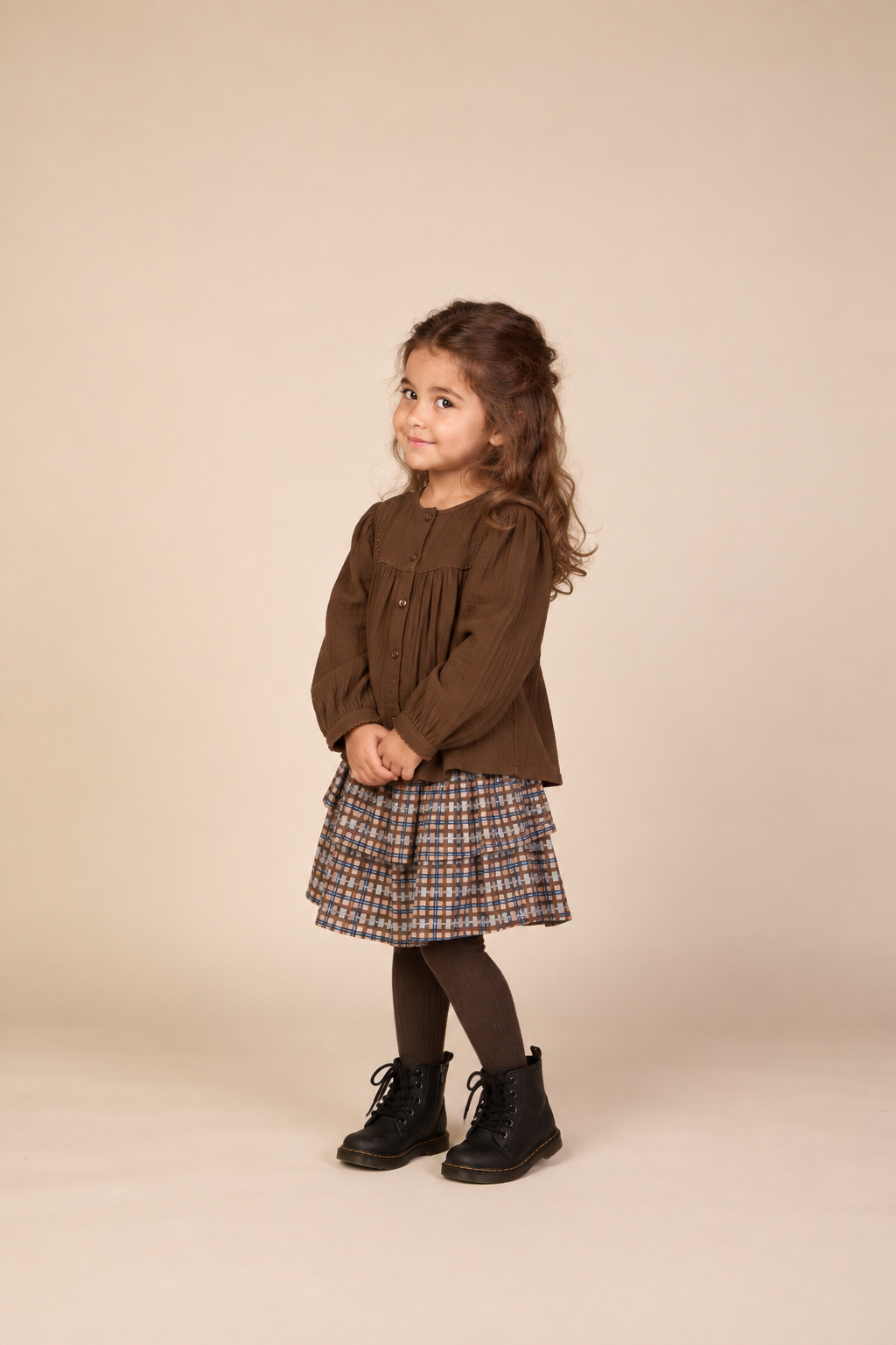 Checked Cotton Skirt - Kids - Blue | 101499 Penny