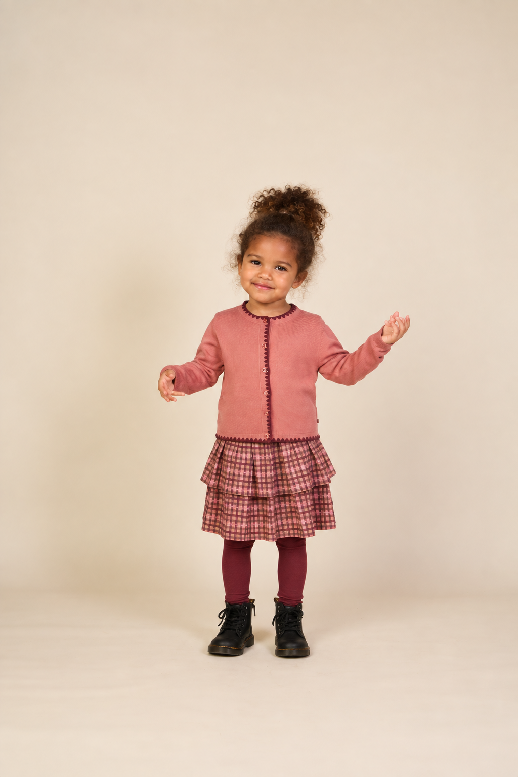 Contrast Stitch Cardigan - Kids - Dusty Rose/Bordeaux | 101634 Lia