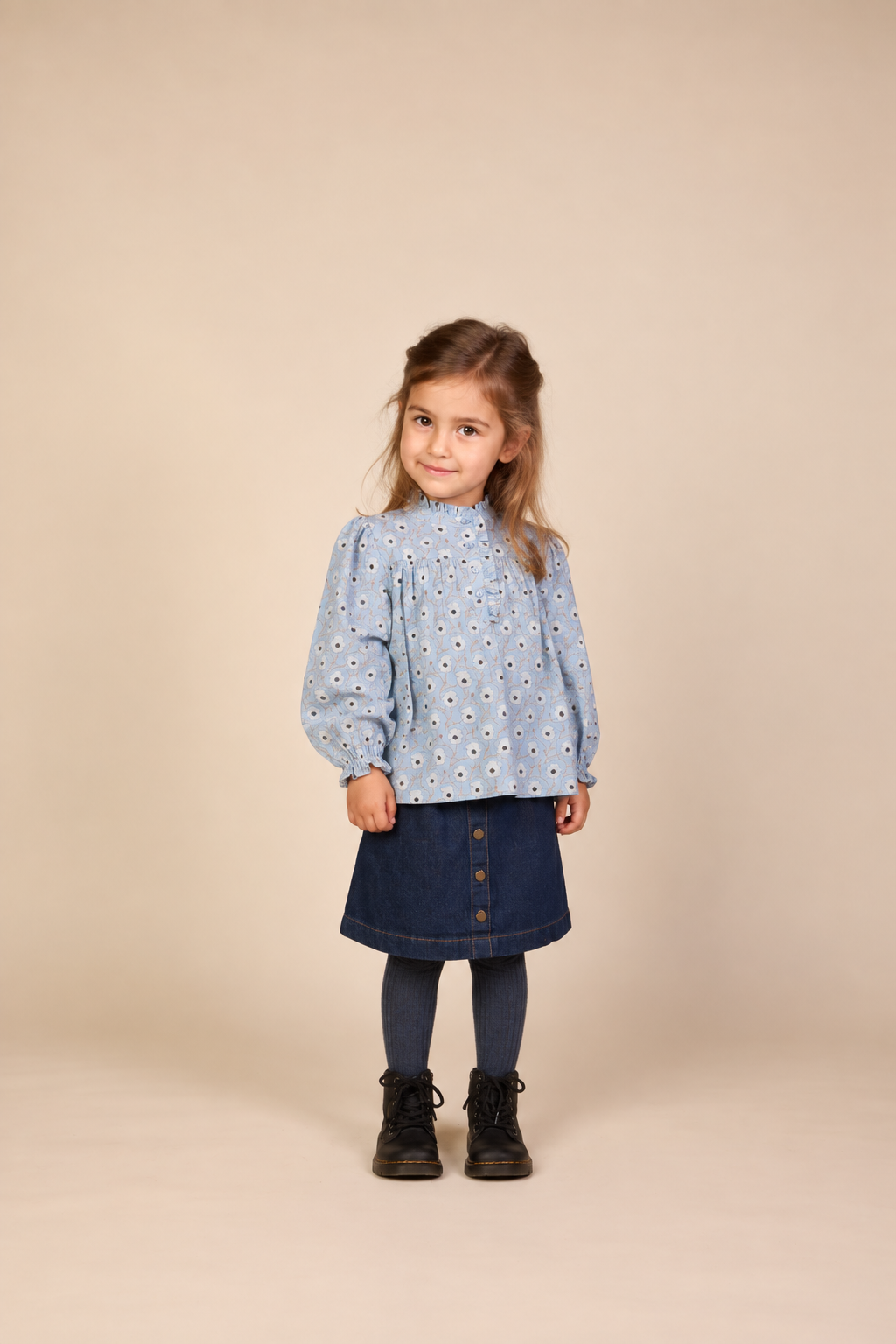 Floral Cotton Blouse - Kids - Blue/Brown | 101435 Nova