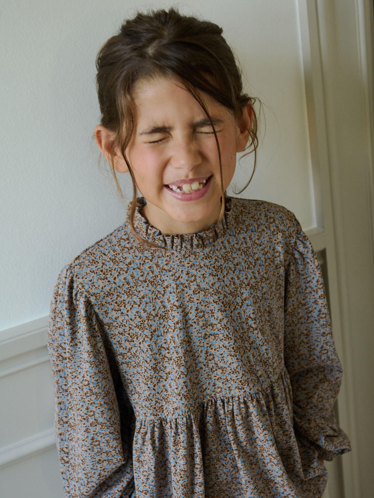 Printed Peplum Jersey Blouse - Kids - Blue/Brown | 101541 Heidi