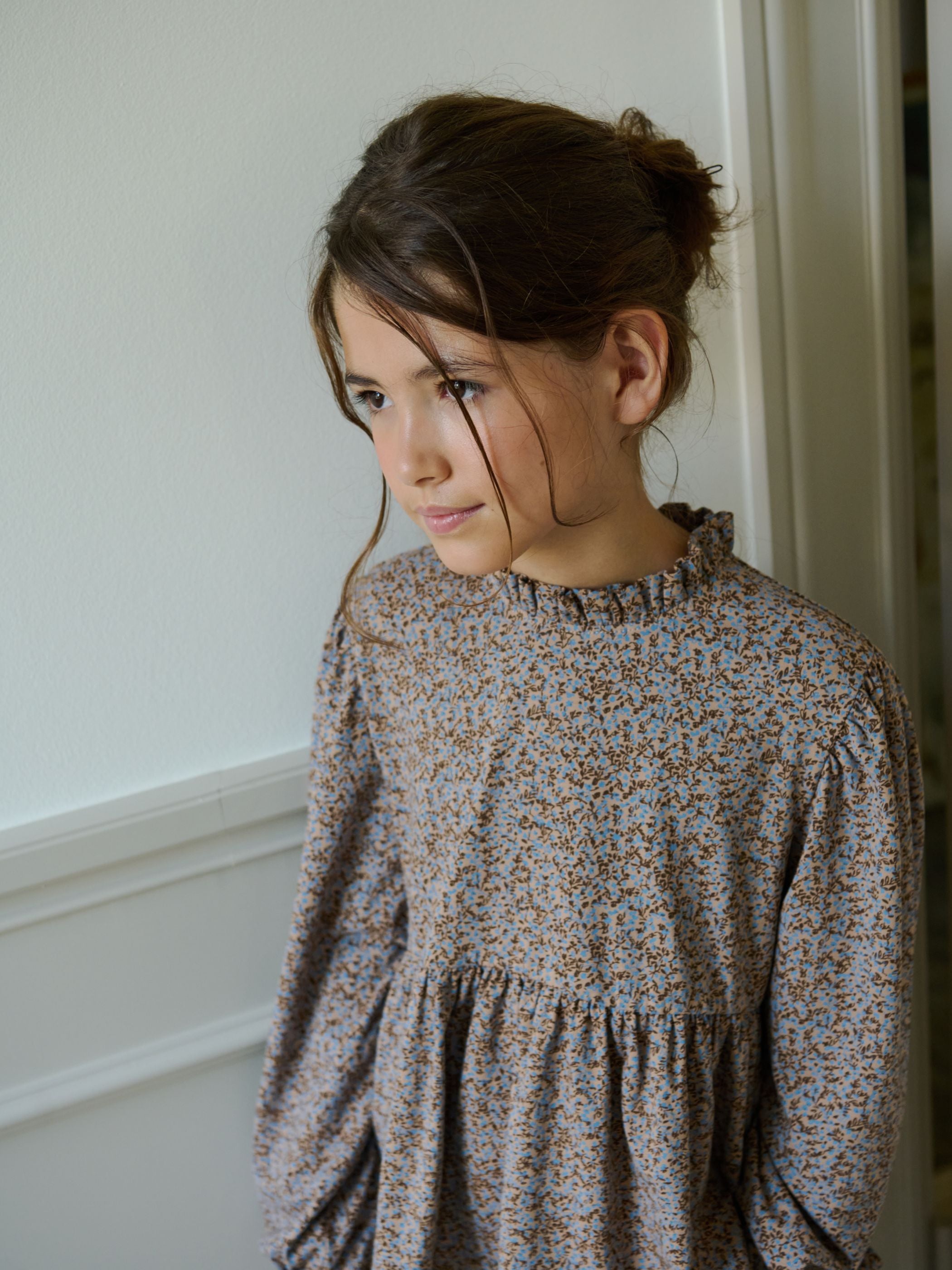 Printed Peplum Jersey Blouse - Tween - Blue/Brown | 101542 Heidi