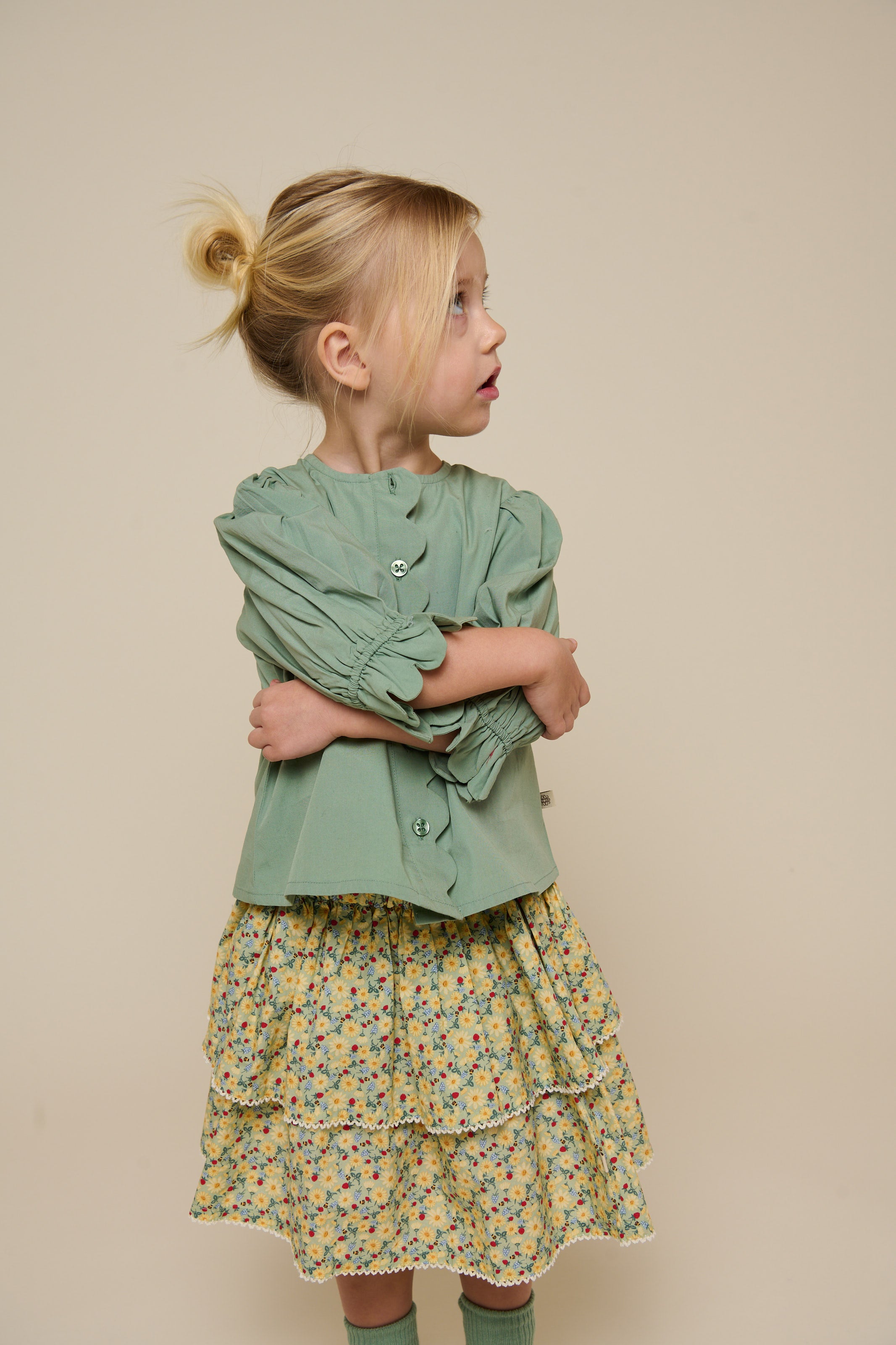 Poplin Blouse with Scallop Edge - Kids - Dusty Green | 101047 Joy