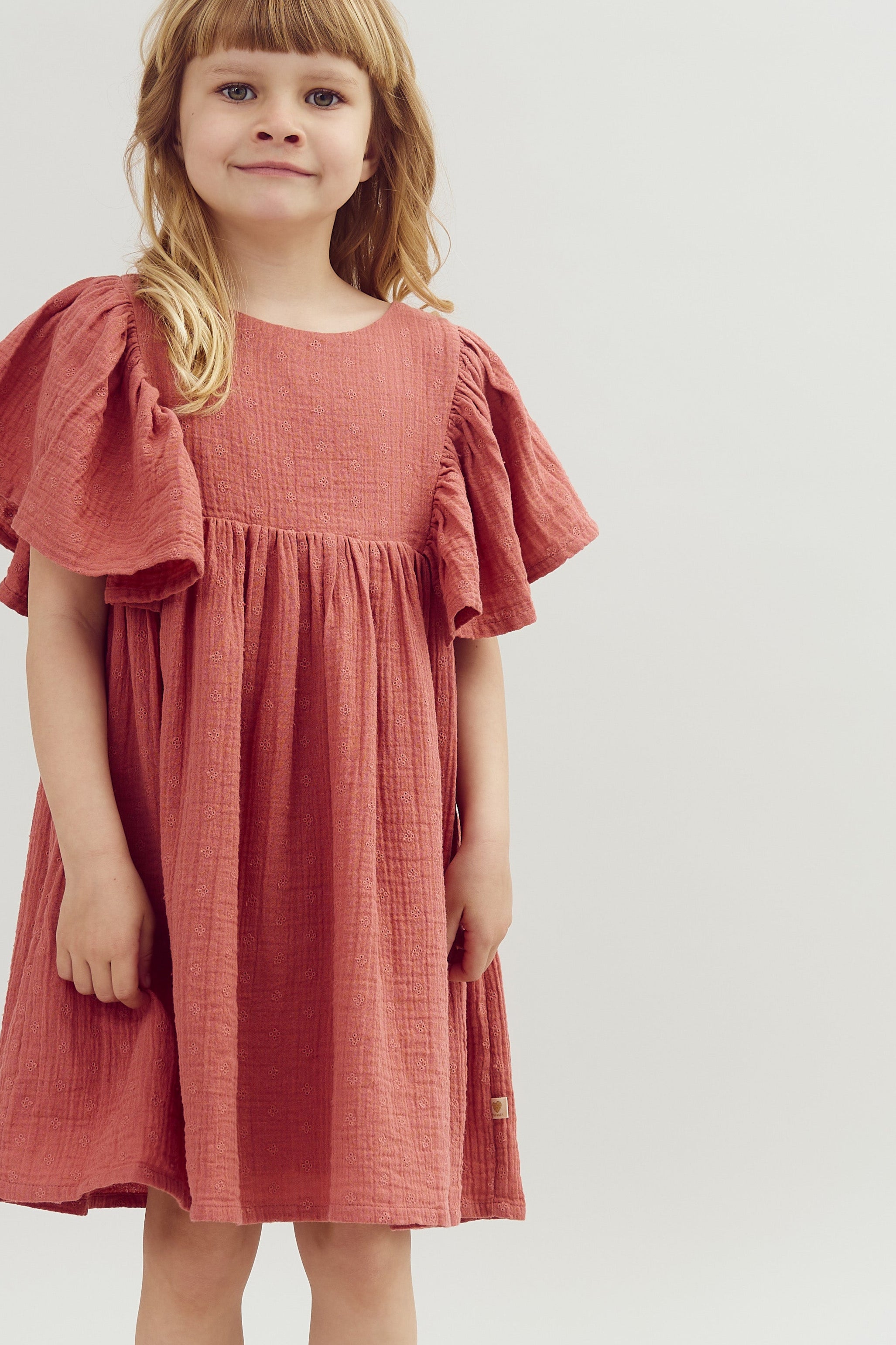 Muslin Butterfly-sleeve Dress with Embroidery - Blush | 100291 Ella