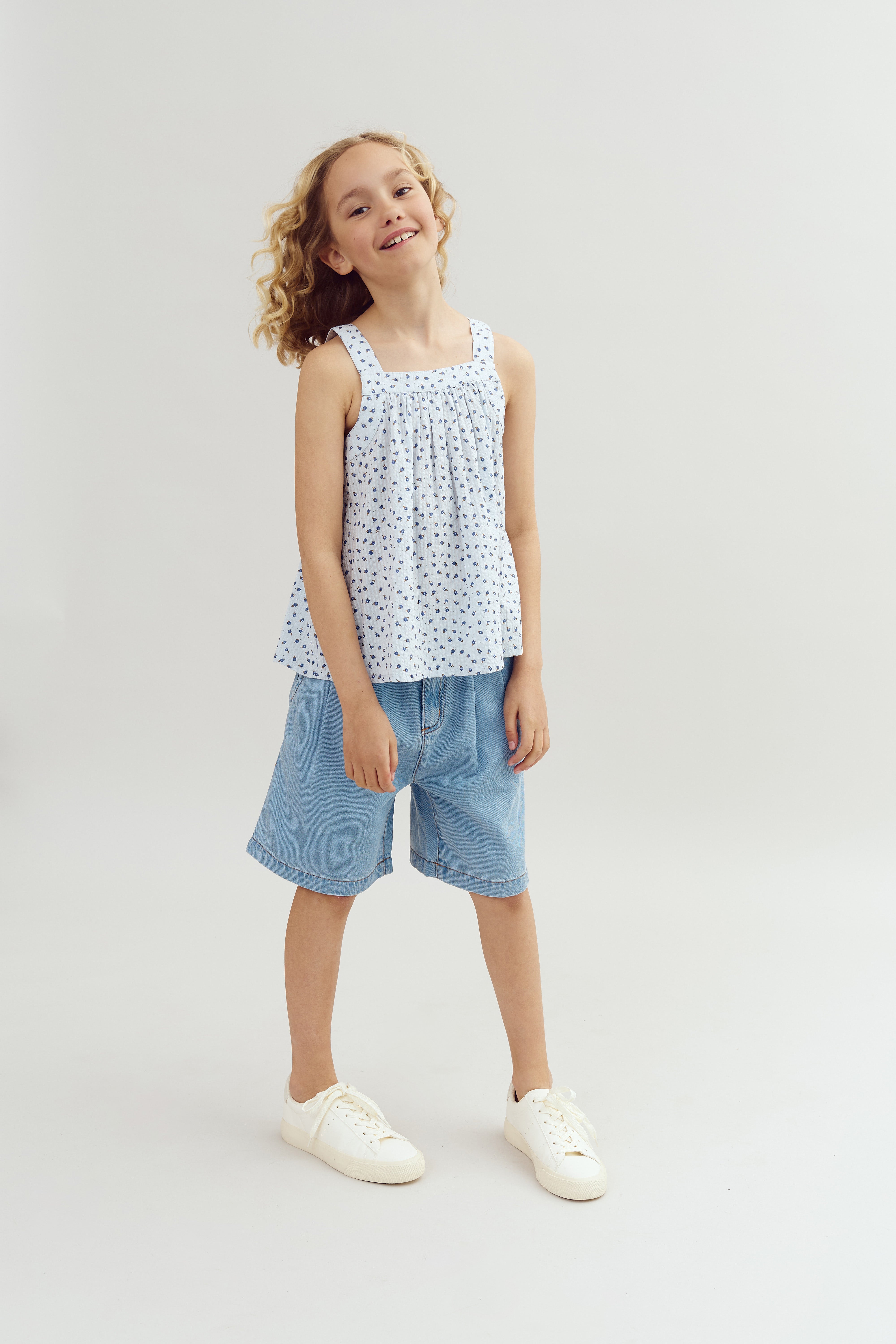 Long Line Denim Shorts - Tween - Blue Denim | 100101 Lea