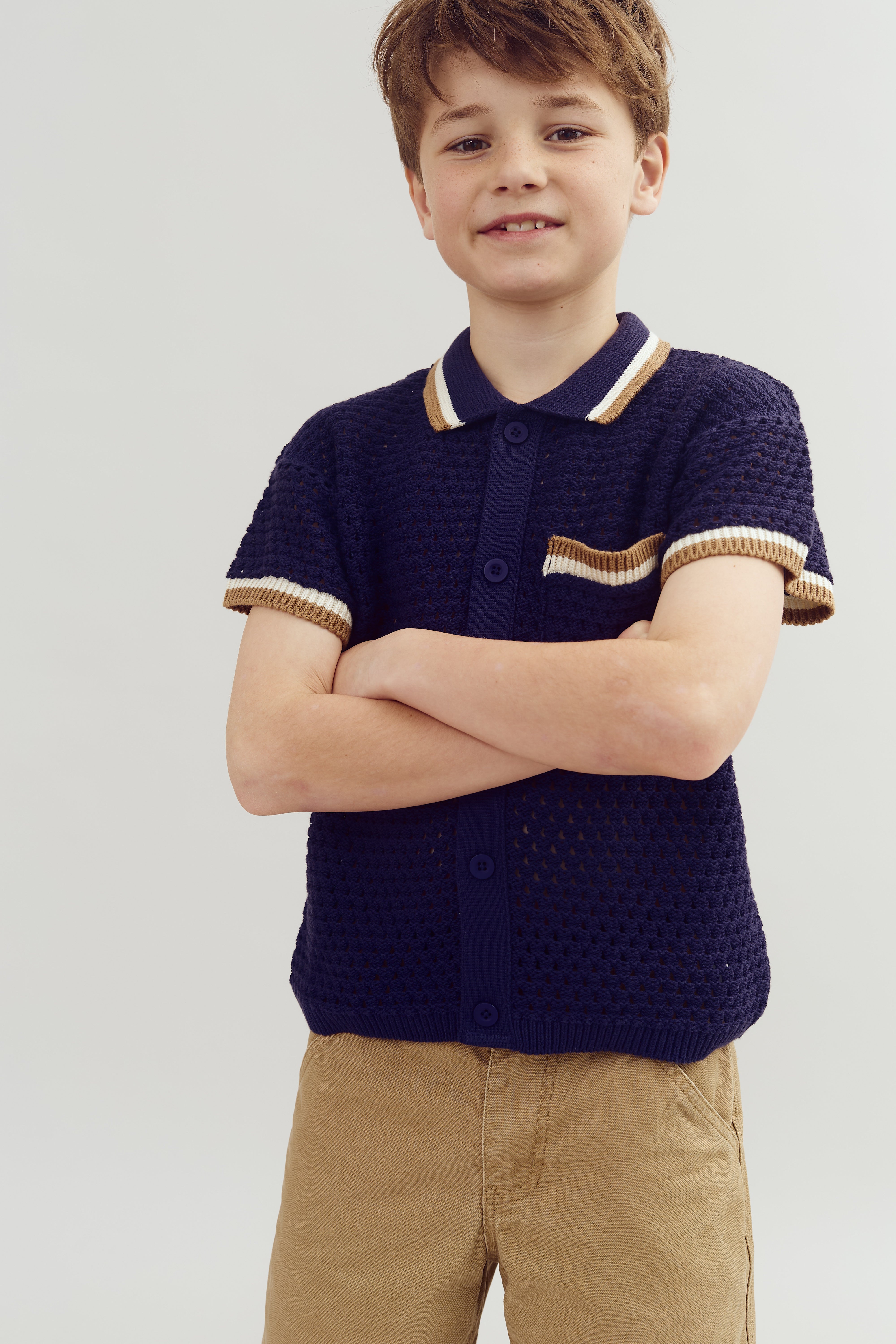 Open-knit Sports Cardigan - Tween - Navy | 100362 Carl