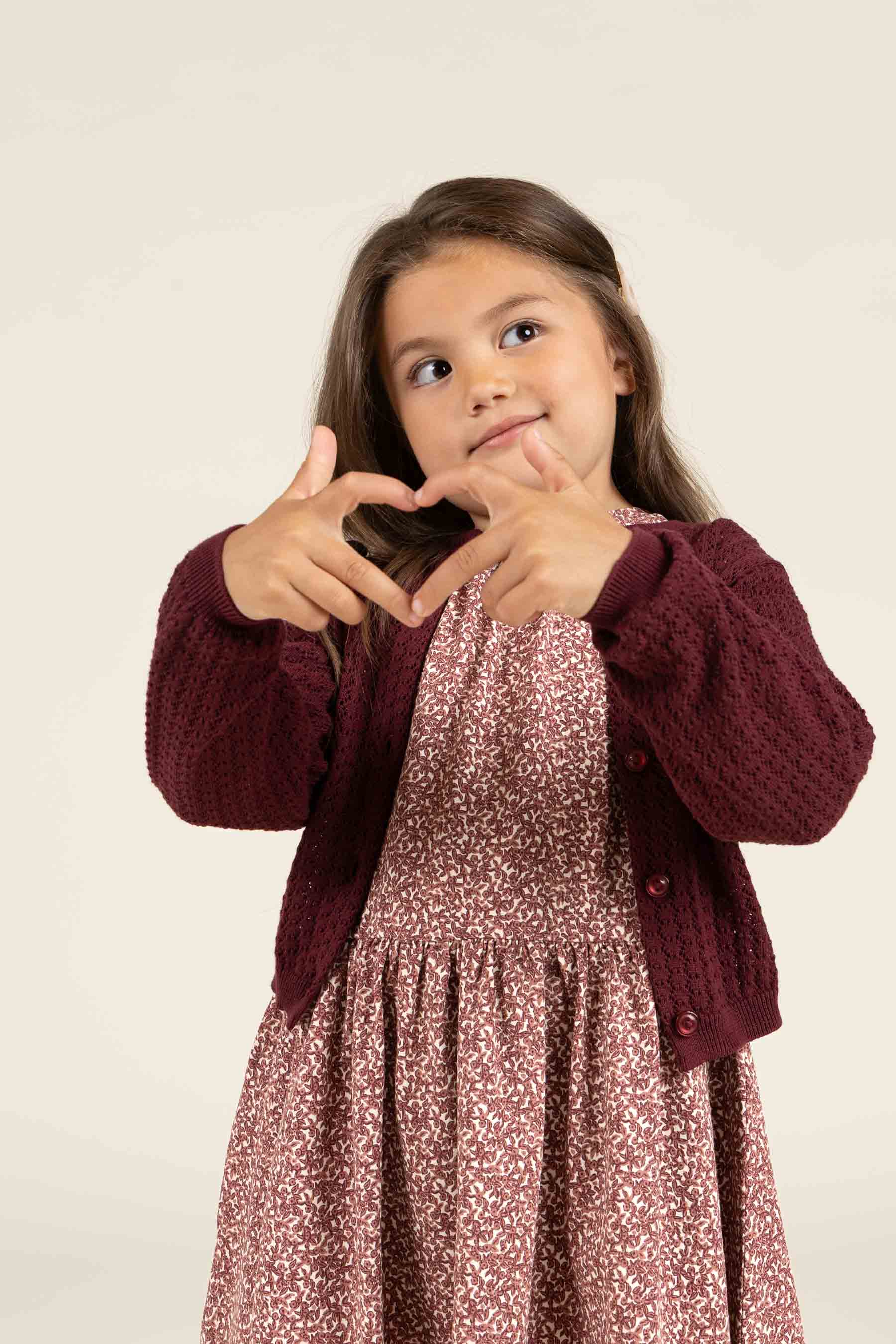 Cotton Pointelle Cardigan - Kids - Burgundy | 100685 Esme