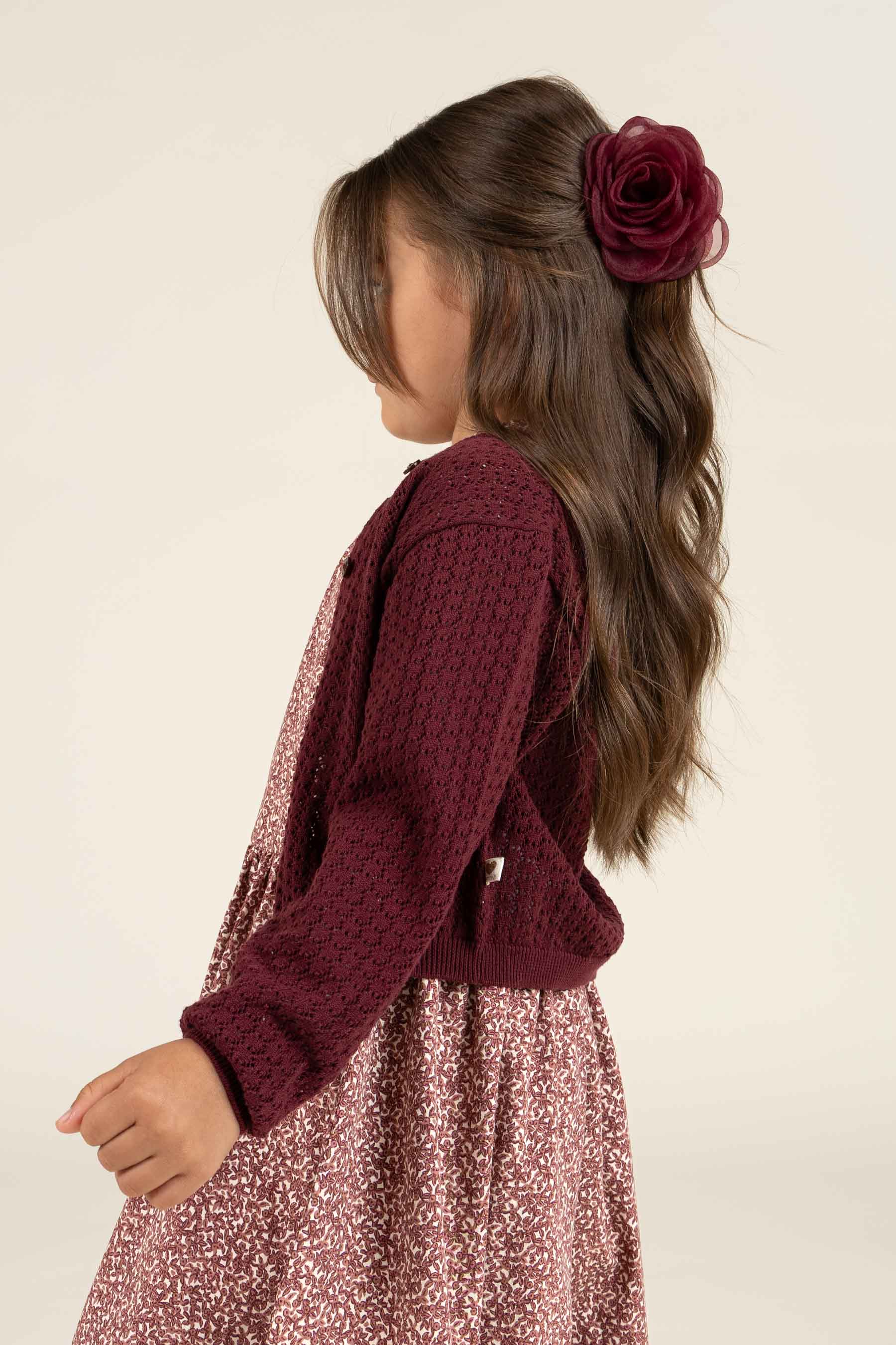 Cotton Pointelle Cardigan - Kids - Burgundy | 100685 Esme