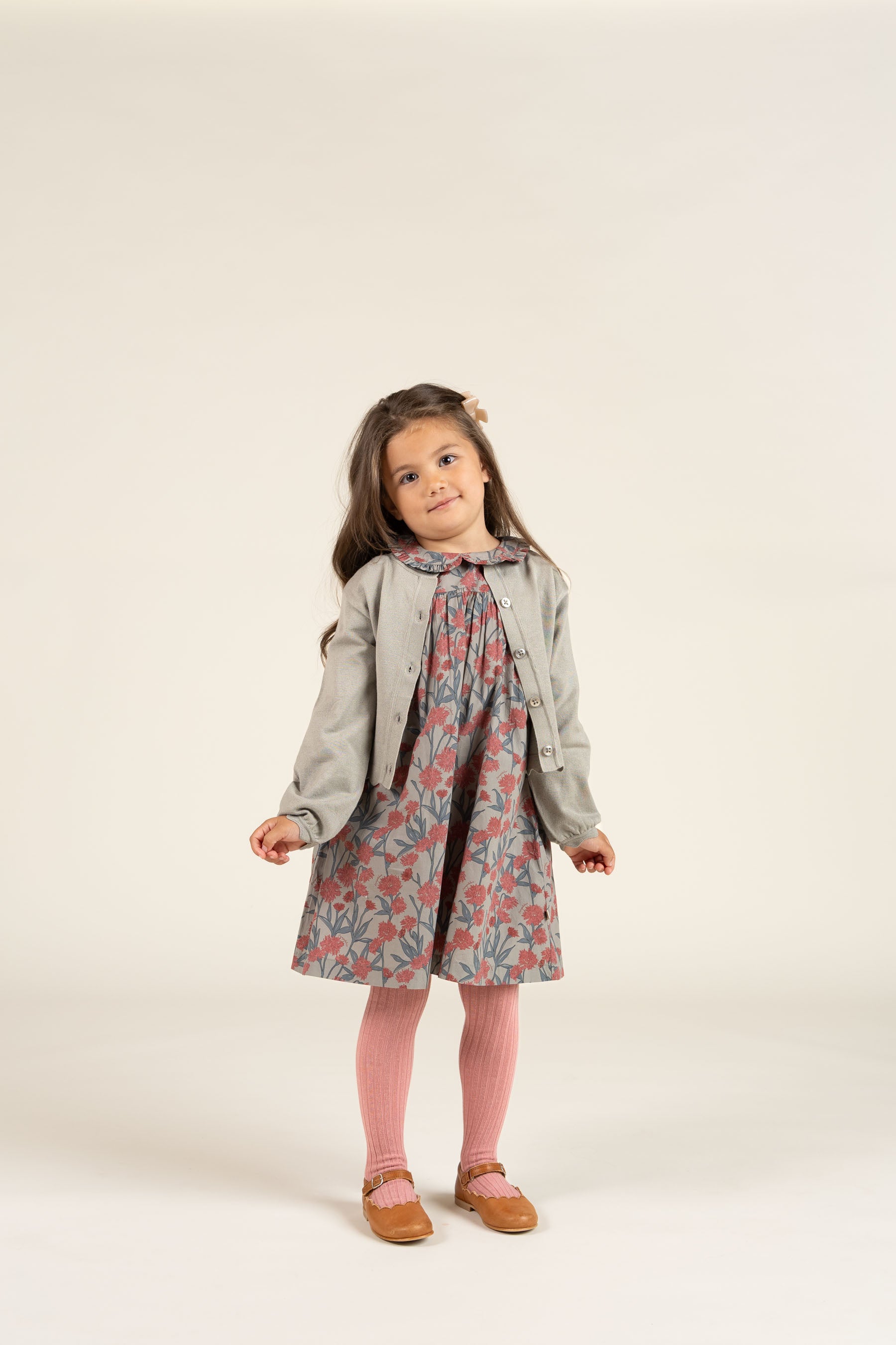 Printed Cotton Poplin Dress - Kids - Rose / Green | 100722 Amy