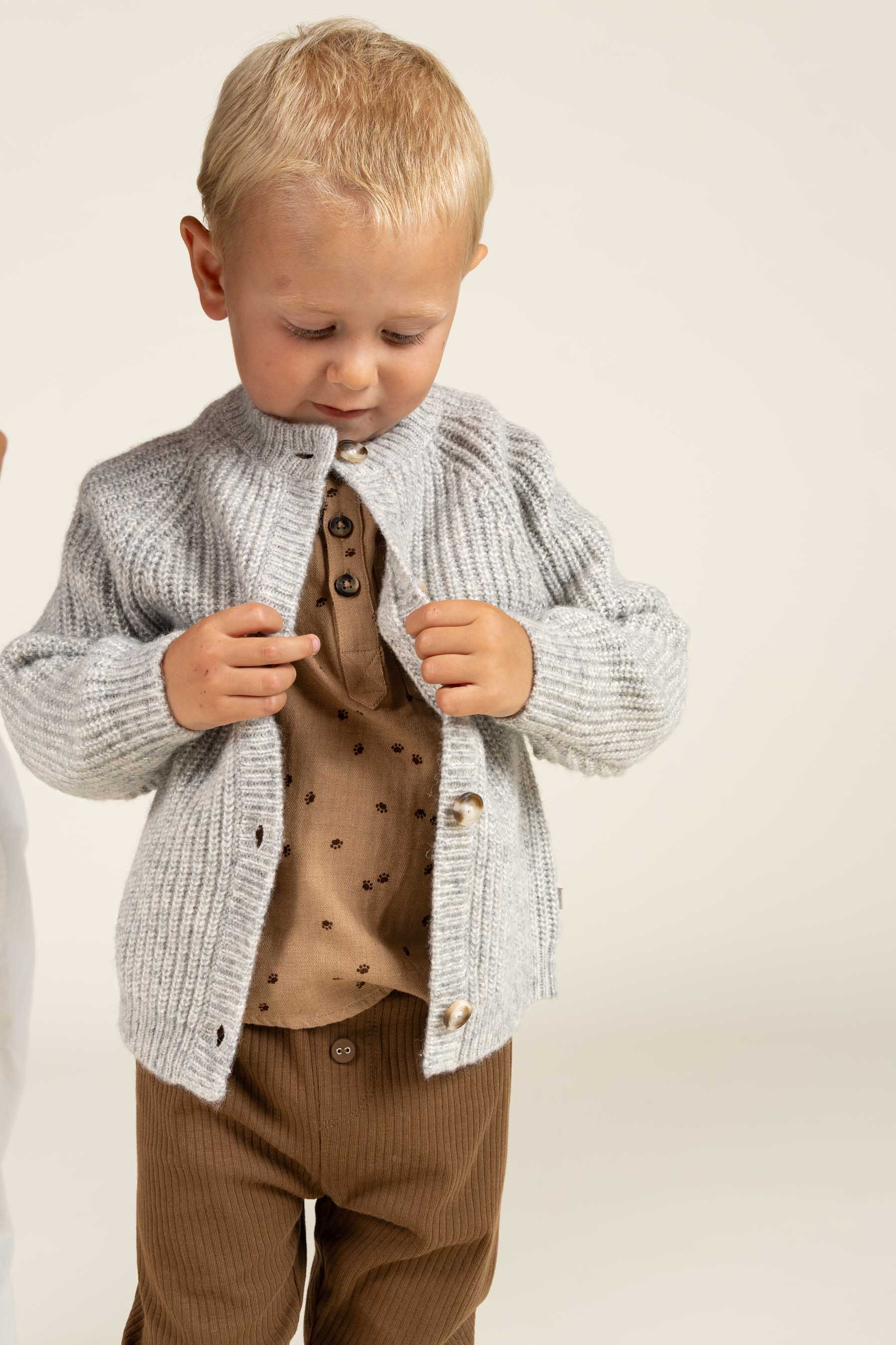 Herringbone Woven Cotton Shirt w/ Print - Kids - Light Brown | 100760 Edward