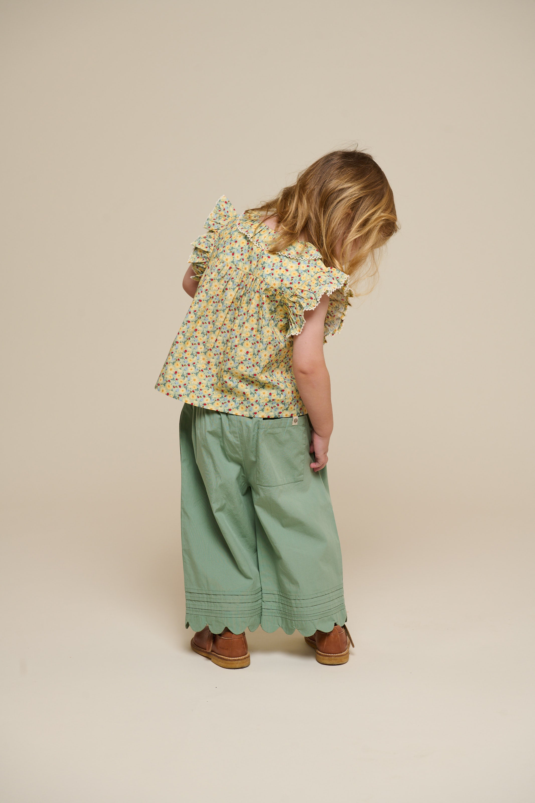 Poplin Trouser with Scallop Edge - Kids - Dusty Green | 101049 Joy