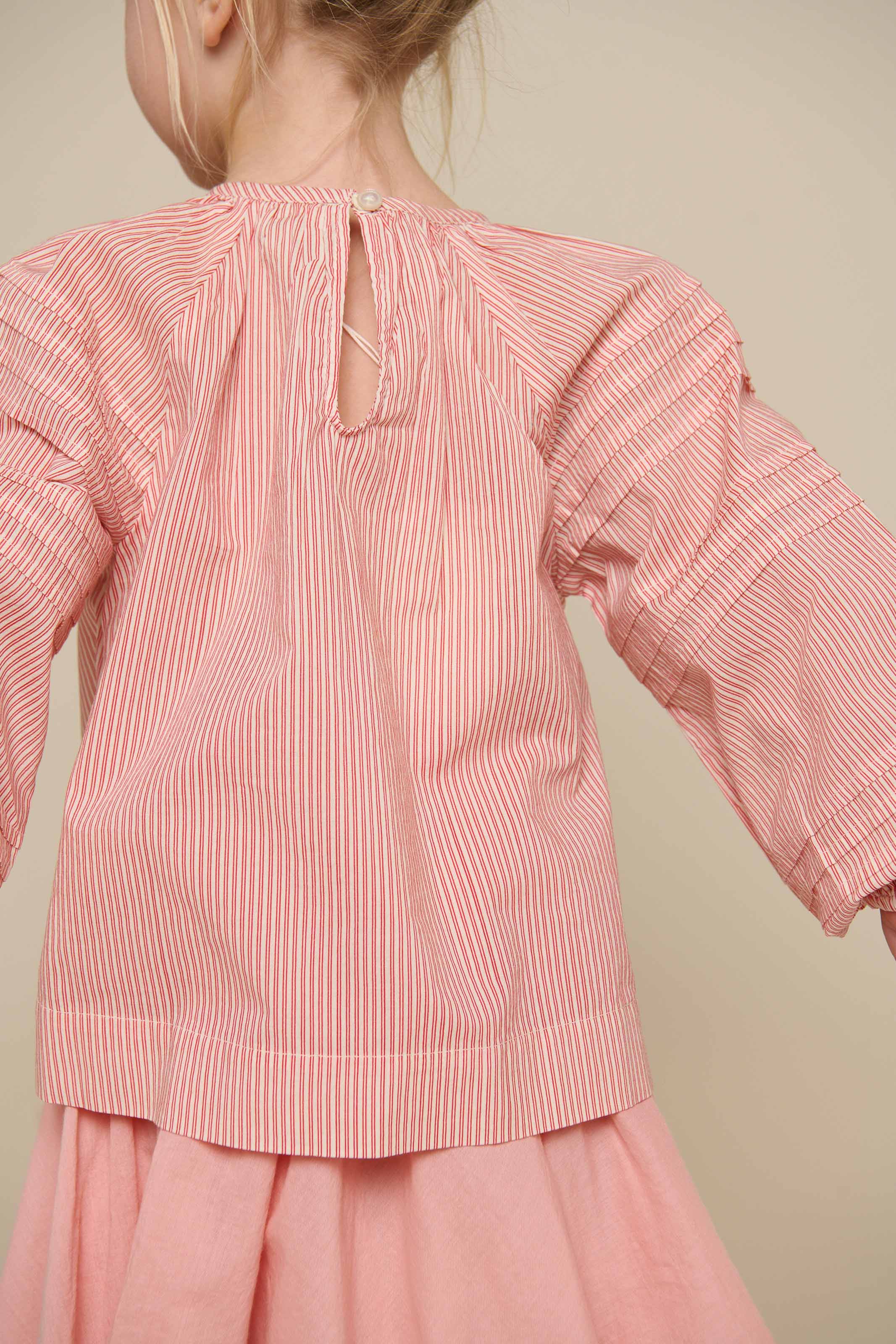 Long Sleeve Striped Blouse - Kids - Offwhite/Cherry Red | 100990 Willa