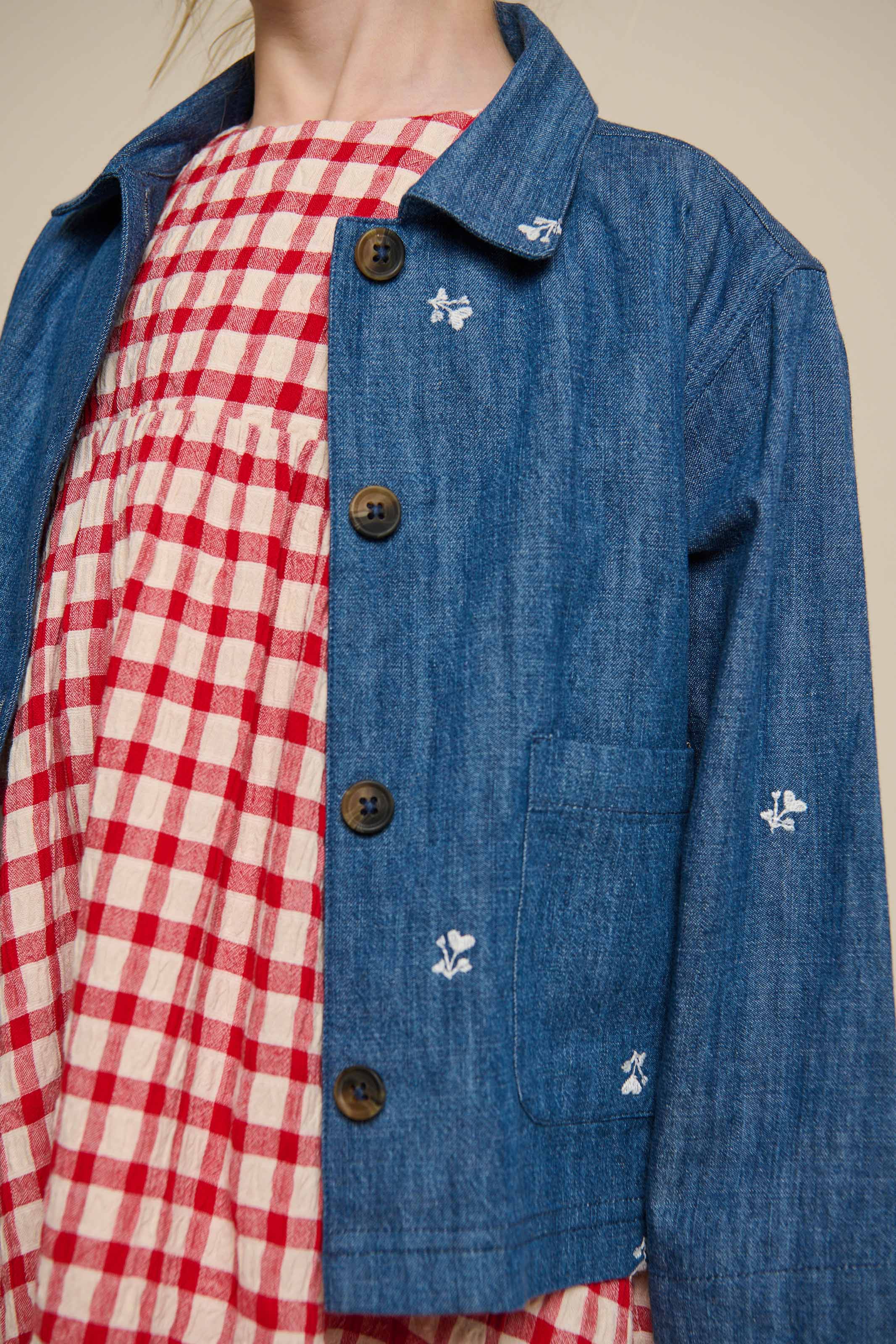 Embroidered Light Denim Shirt Jacket - Kids - Blue Denim | 101051 Isabella